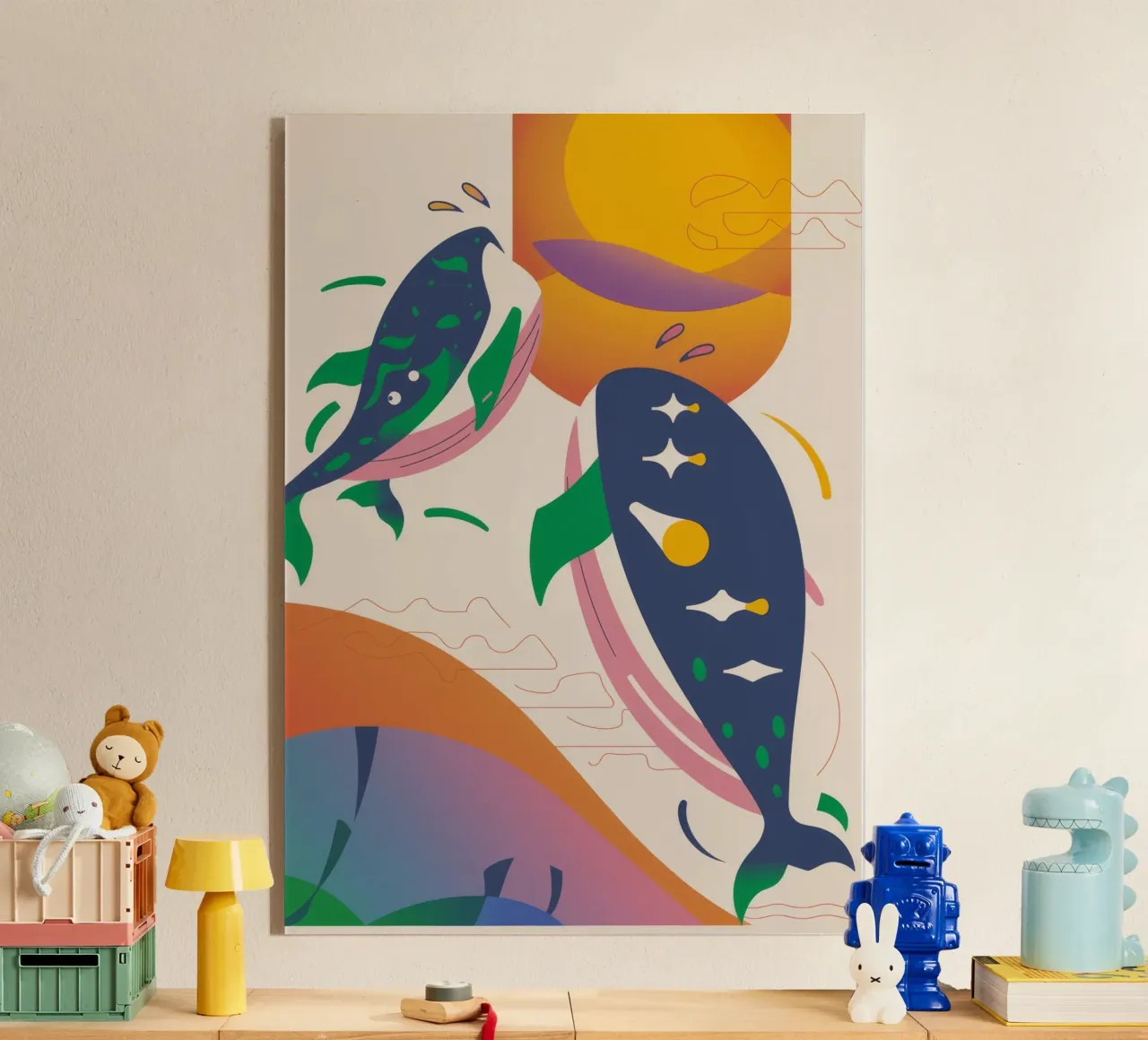 Balena e uccelli plexiglass da Seren Liodra