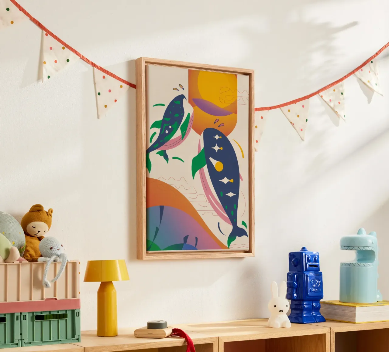 Walvis en vogels canvas met Baklijst van Seren Liodra