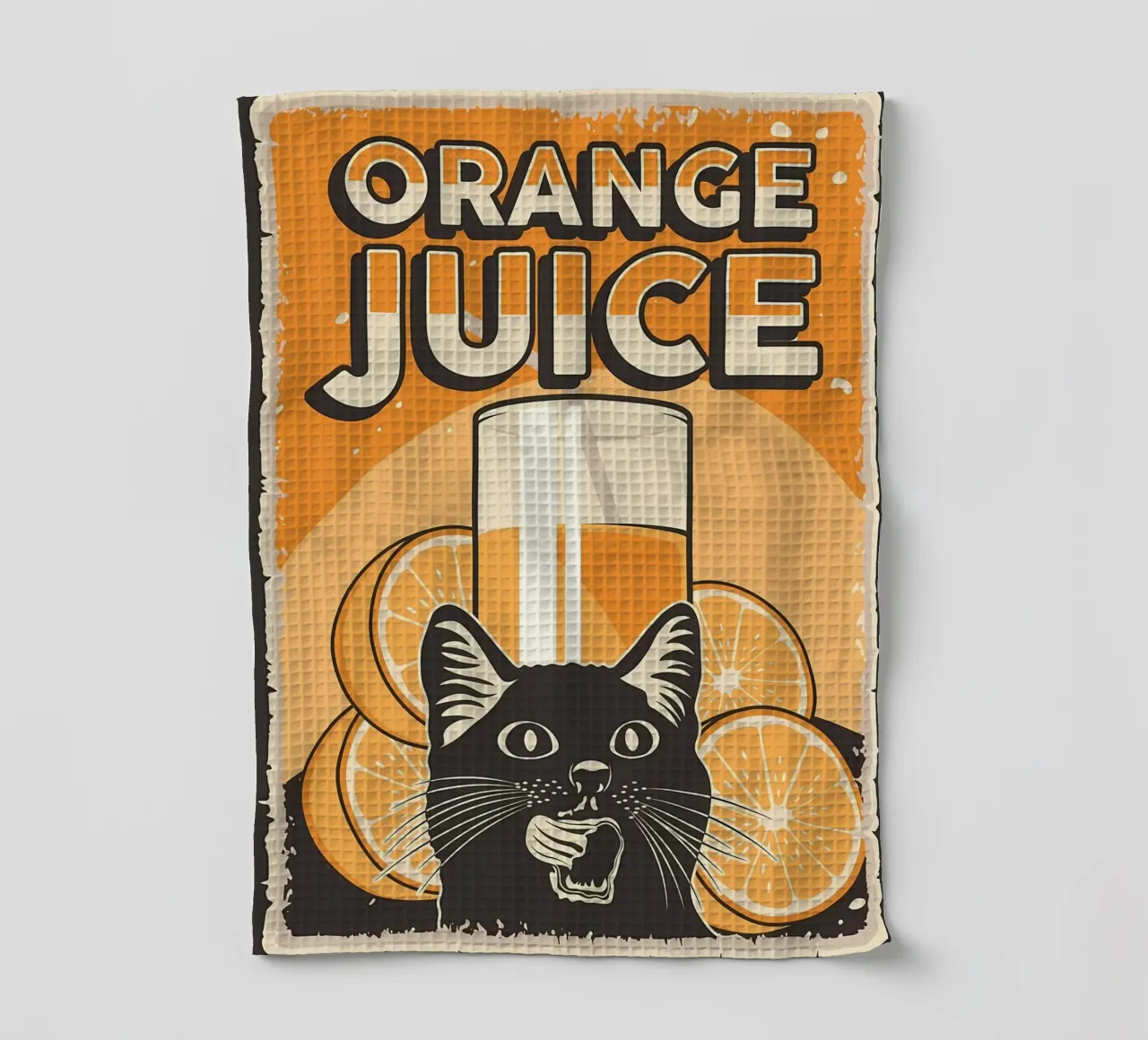 Funny Cat and Juice 2 torchon de Monique A Hooper