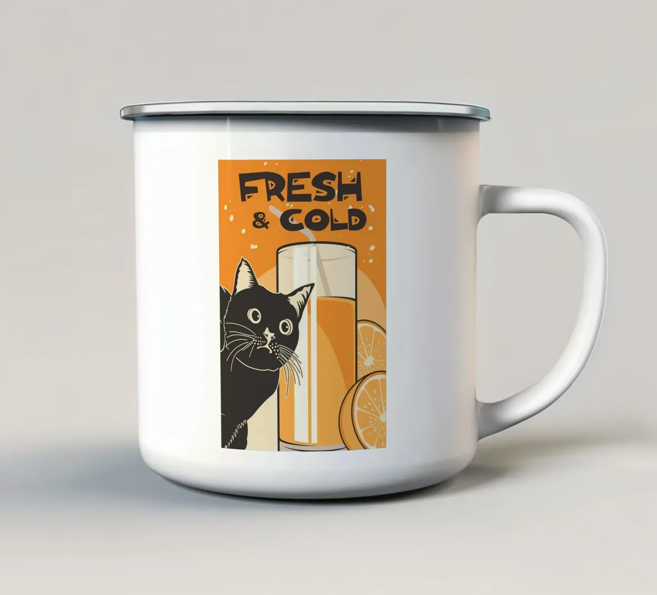 Gatto e succo di frutta divertenti tazza in smalto da Monique A Hooper