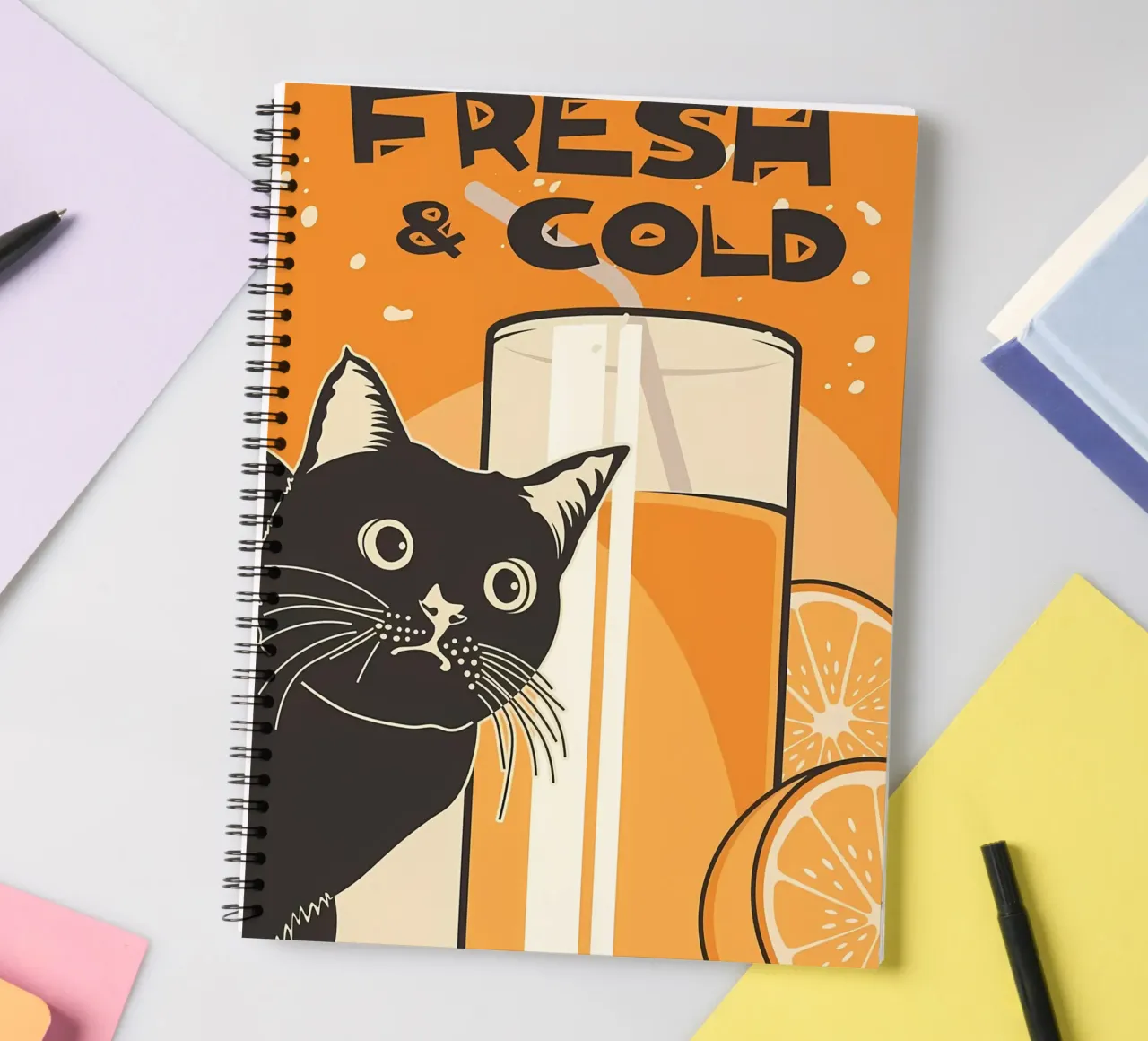Funny Cat and Juice spiral notebook by Monique A Hooper