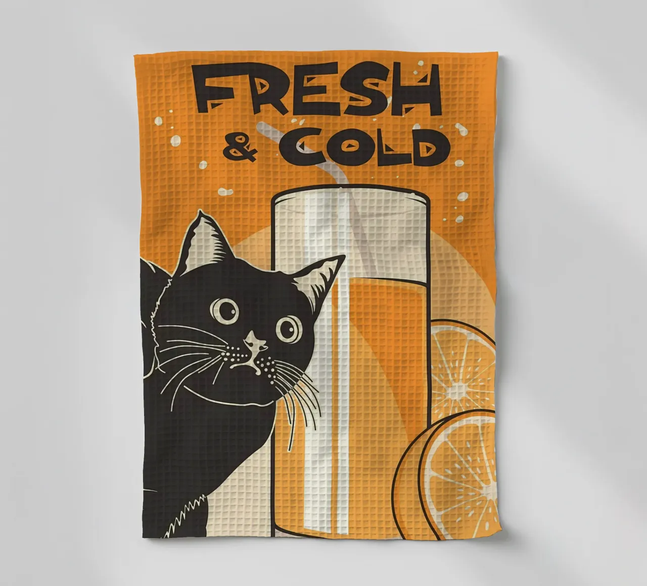 Gatto e succo di frutta divertenti canovaccio da cucina da Monique A Hooper
