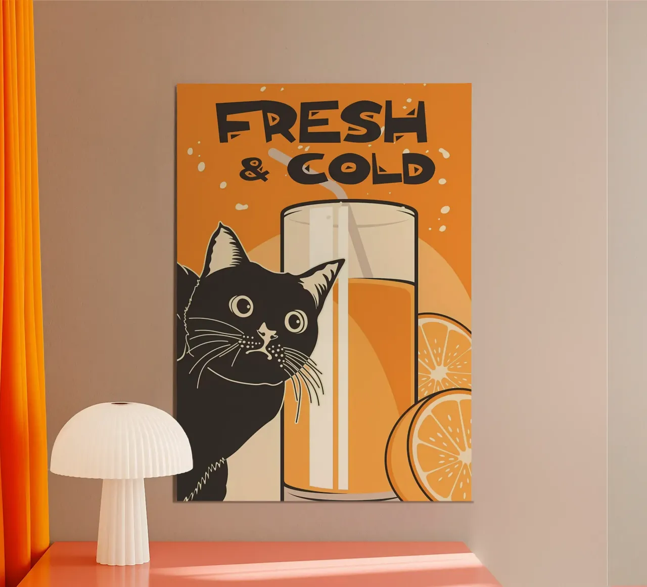 Gatto e succo di frutta divertenti alluminio dibond da Monique A Hooper
