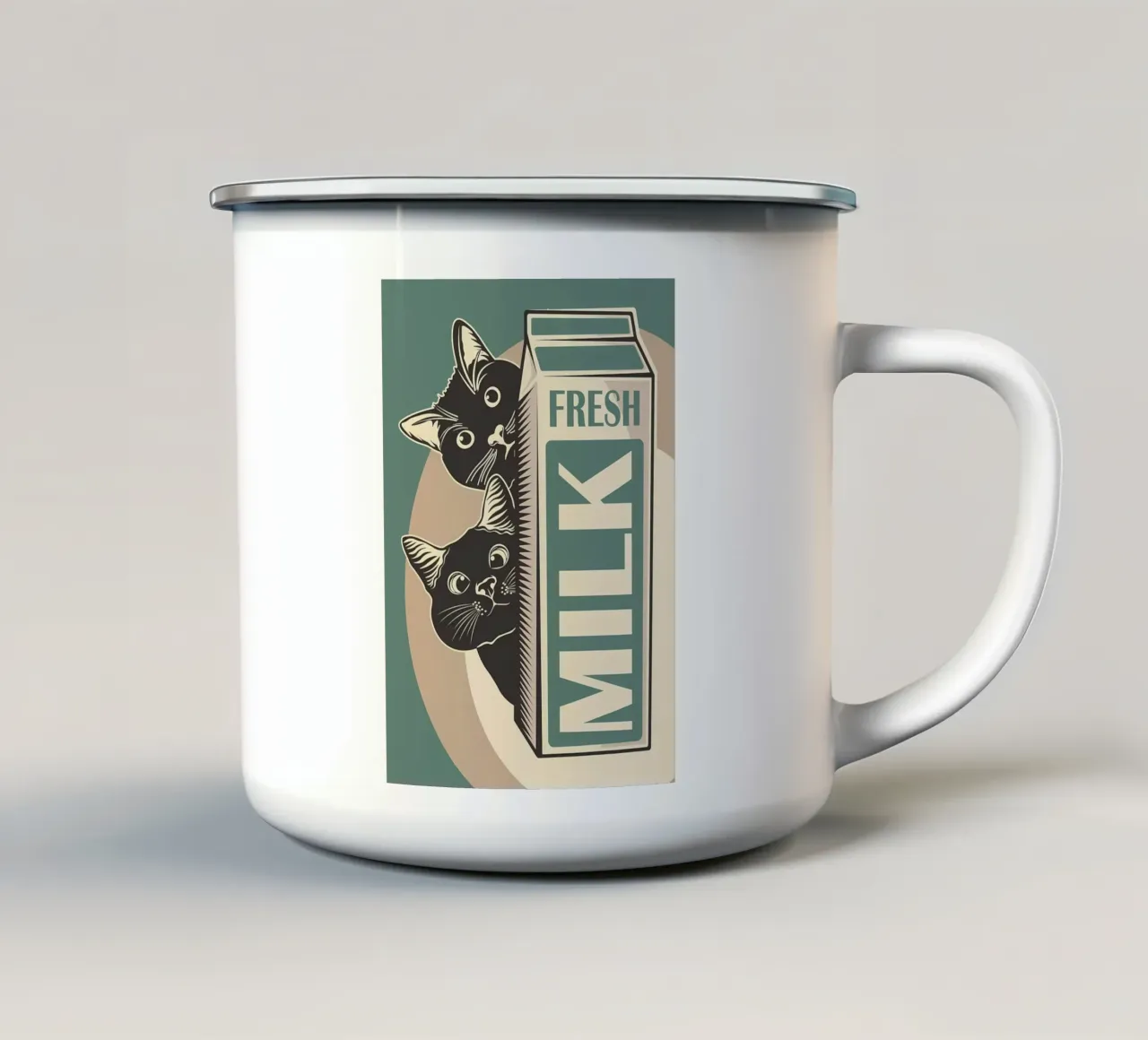Gatto e latte divertenti tazza in smalto da Monique A Hooper