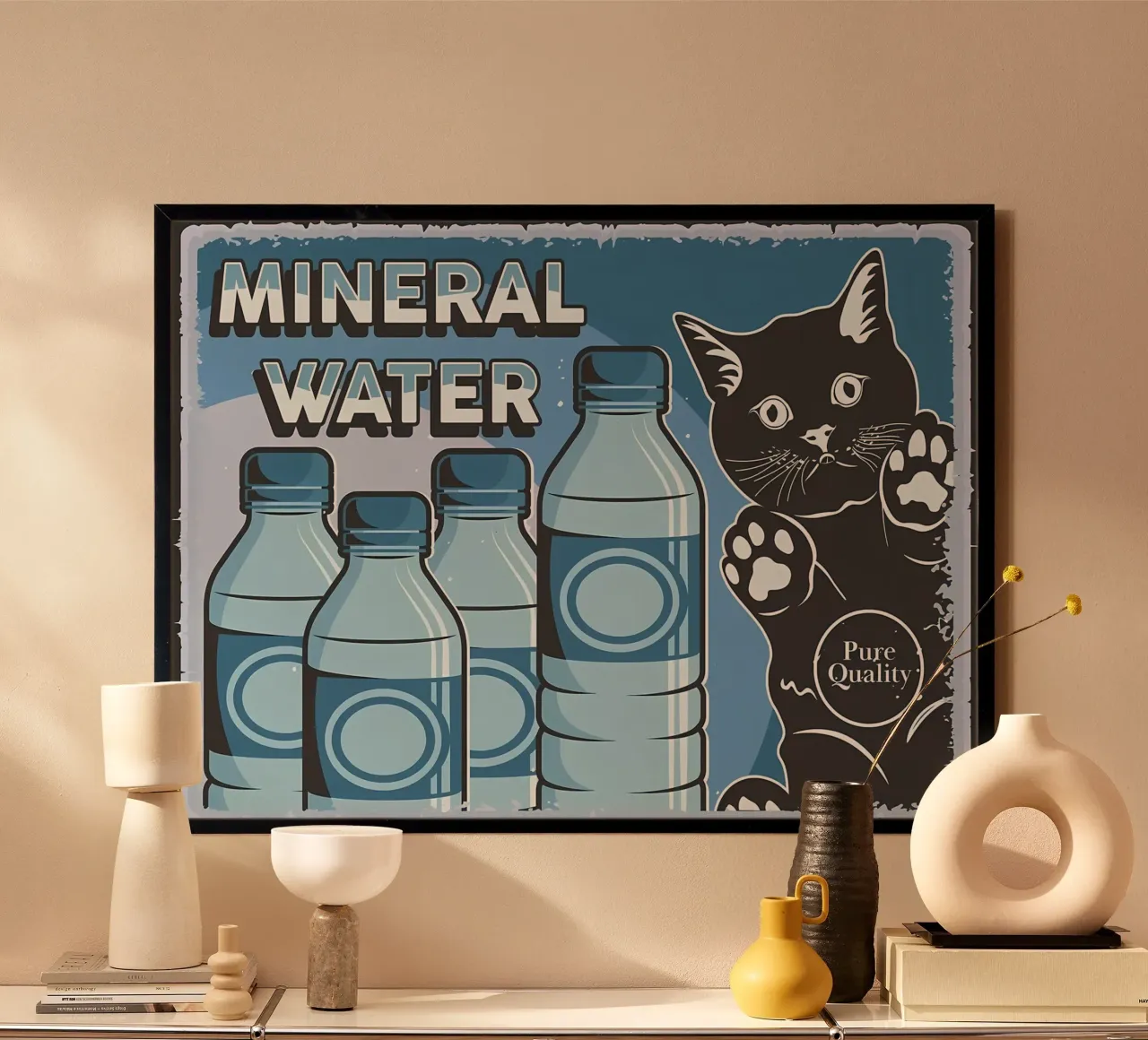 Gatto e acqua sana poster con telaio in alluminio da Monique A Hooper