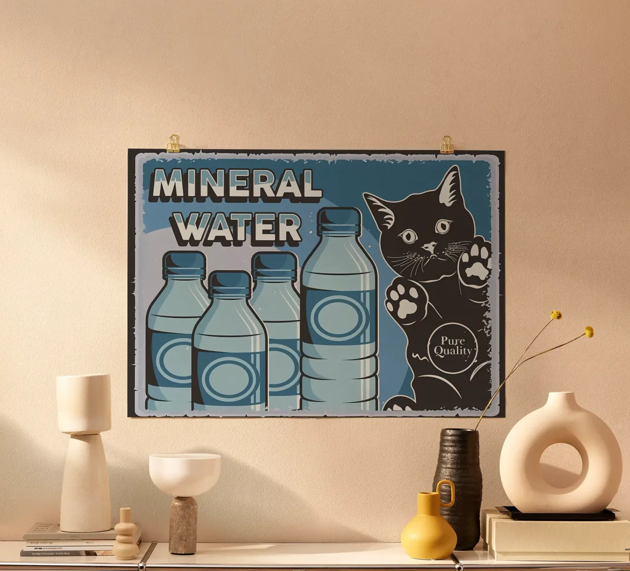 Gatto e acqua sana poster con telaio in alluminio da Monique A Hooper