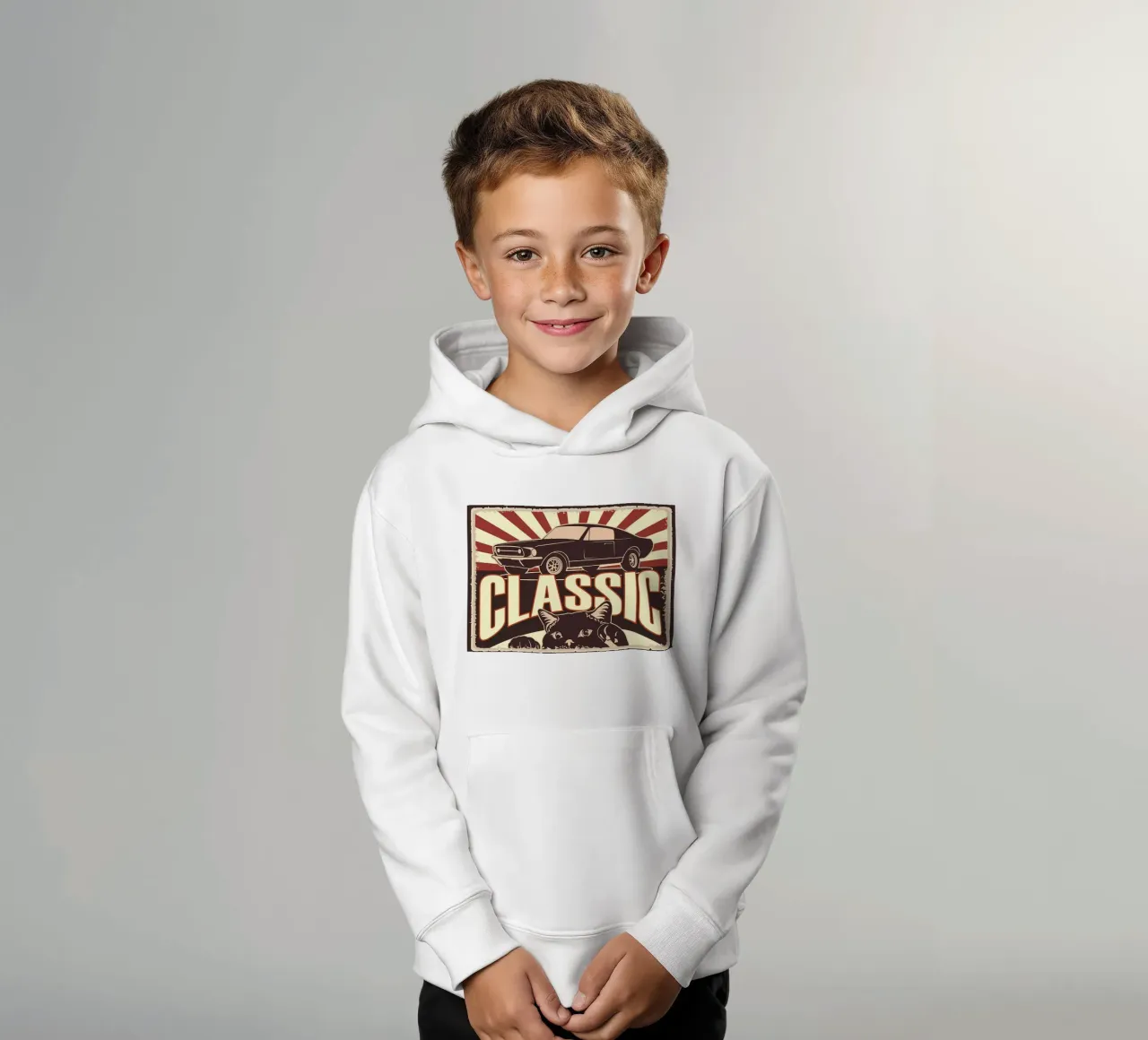 Retro Cat and Garage kids hoodie by Monique A Hooper