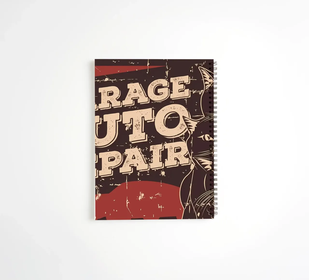 Retro Cat and Garage 2 spiral notebook by Monique A Hooper