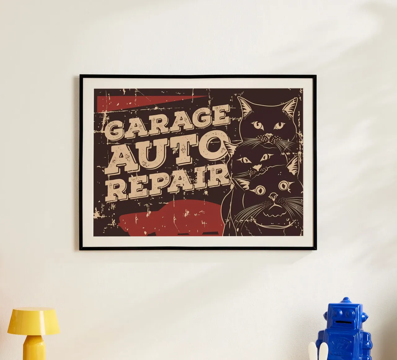 Retro Cat e Garage 2 carta hahnemühle da Monique A Hooper