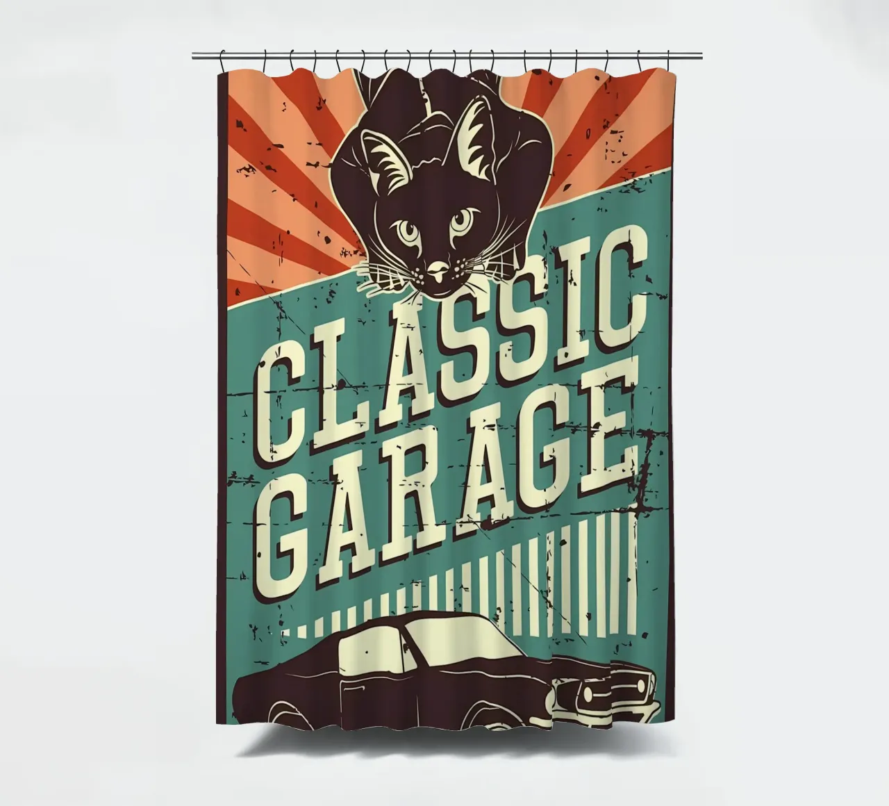 Retro Cat e Garage 3 tenda da doccia da Monique A Hooper