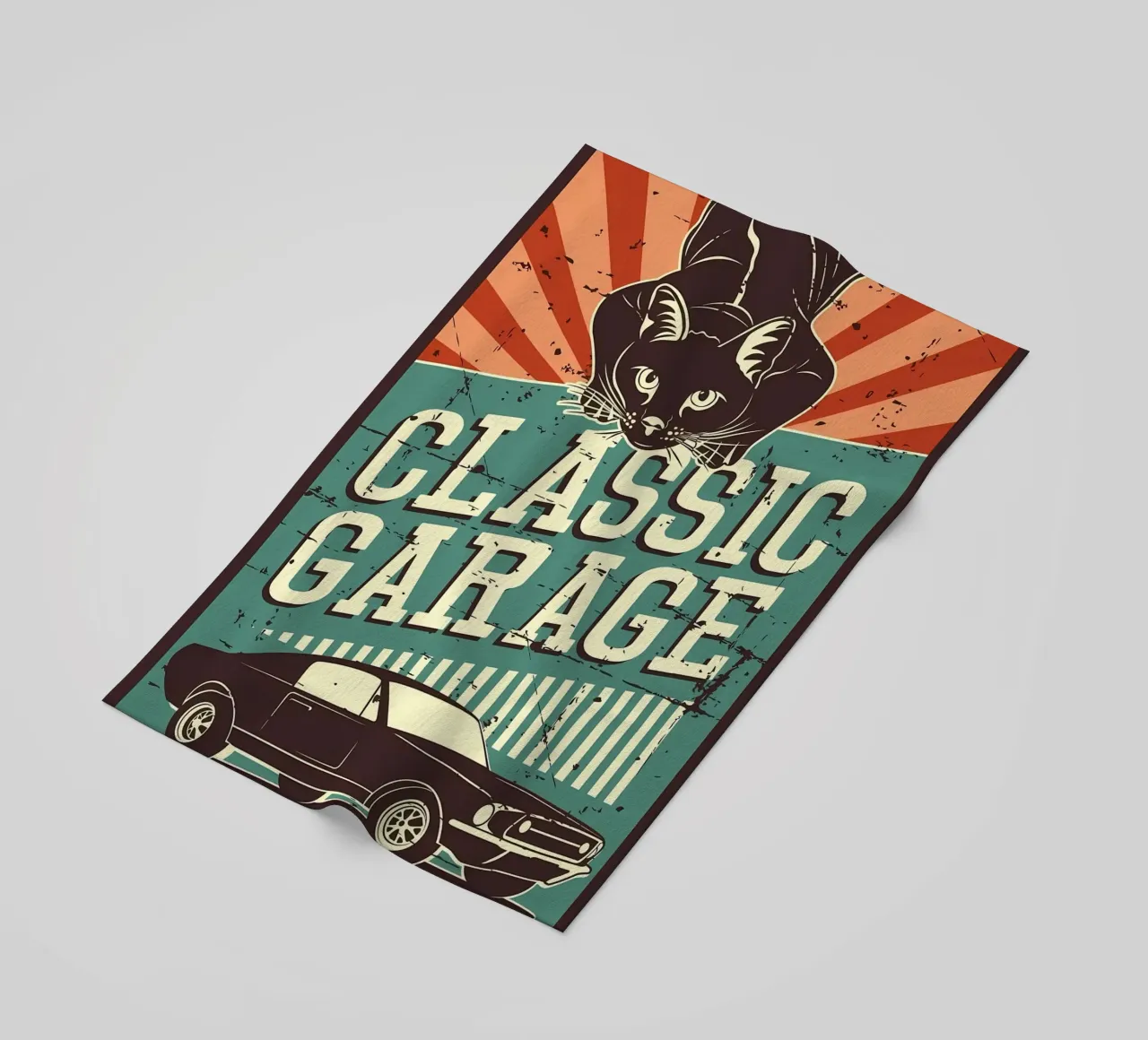 Retro Cat e Garage 3 telo mare da Monique A Hooper