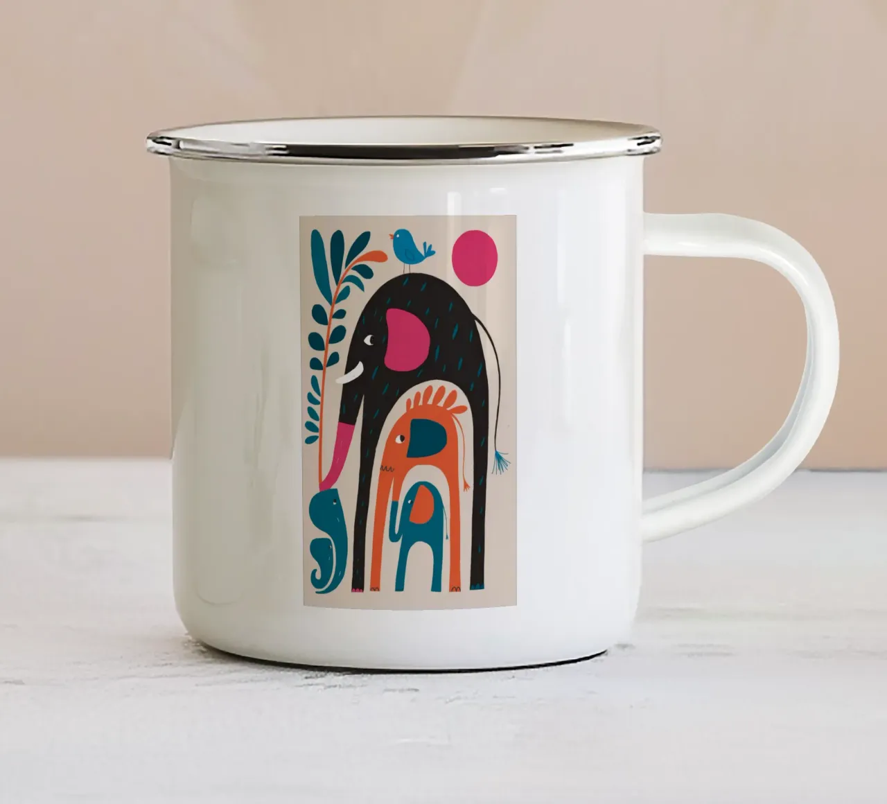 Arte astratta dell'elefante tazza in smalto da Seren Liodra