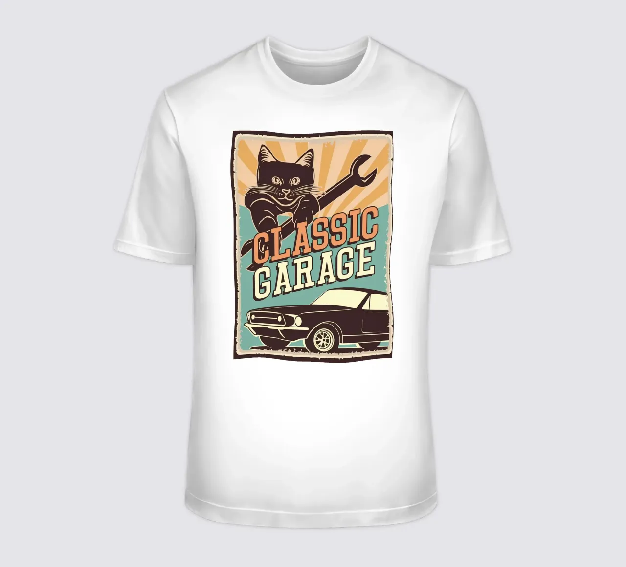 Retro Cat e Garage 4 t-shirt da Monique A Hooper