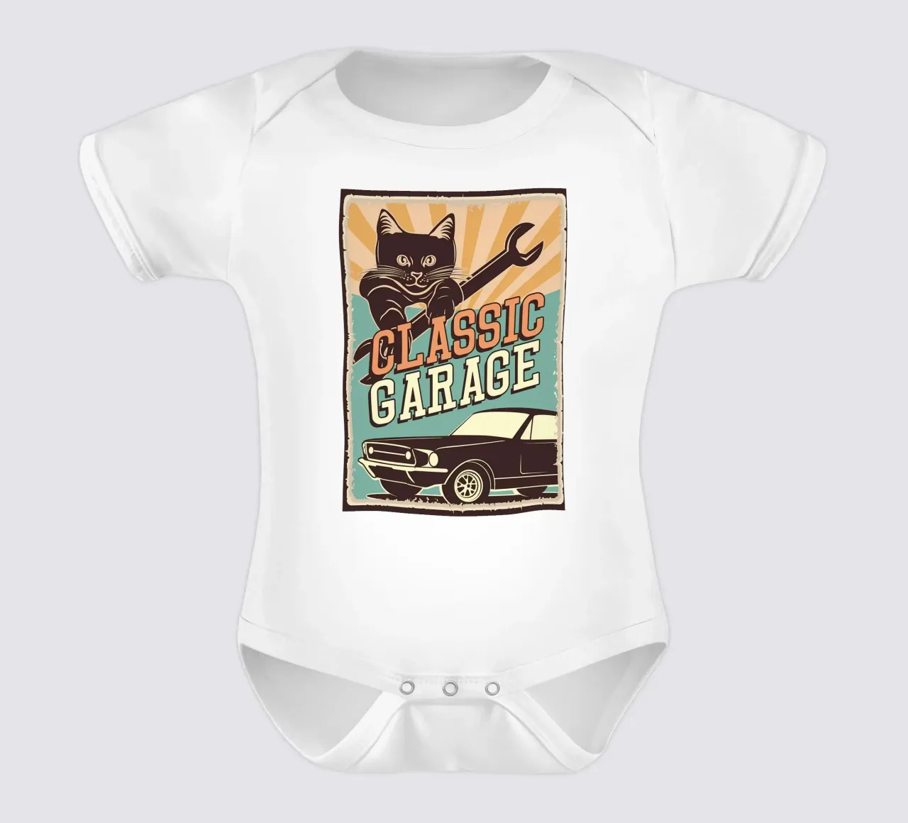 Retro Cat e Garage 4 body neonato maniche corte da Monique A Hooper