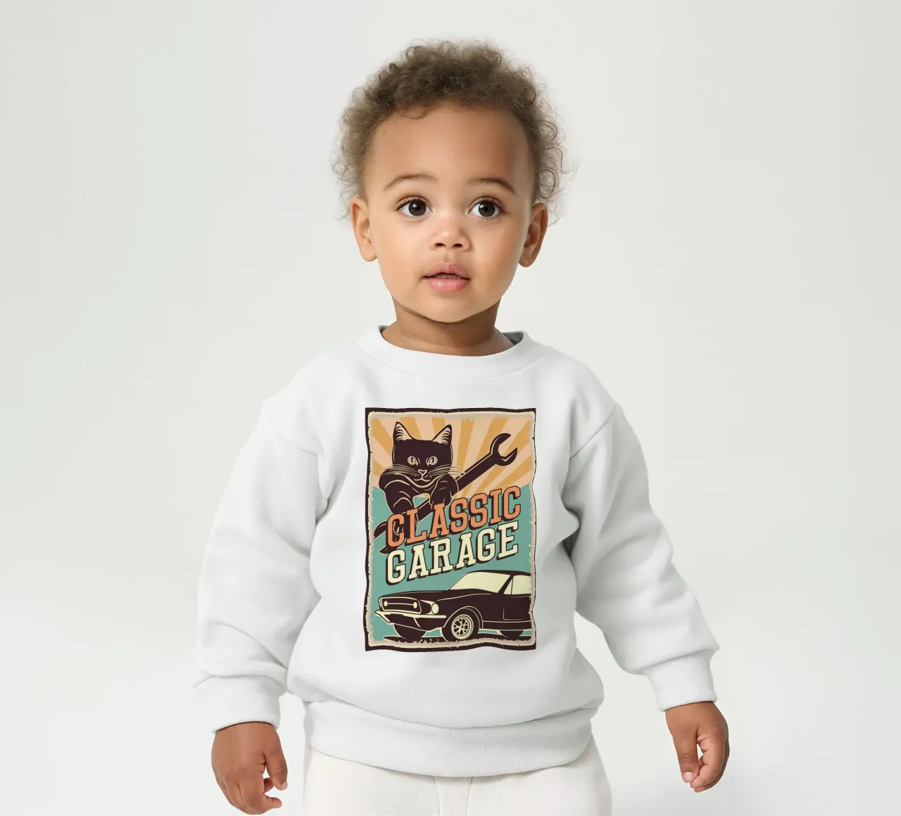 Retro Cat e Garage 4 felpa neonato da Monique A Hooper