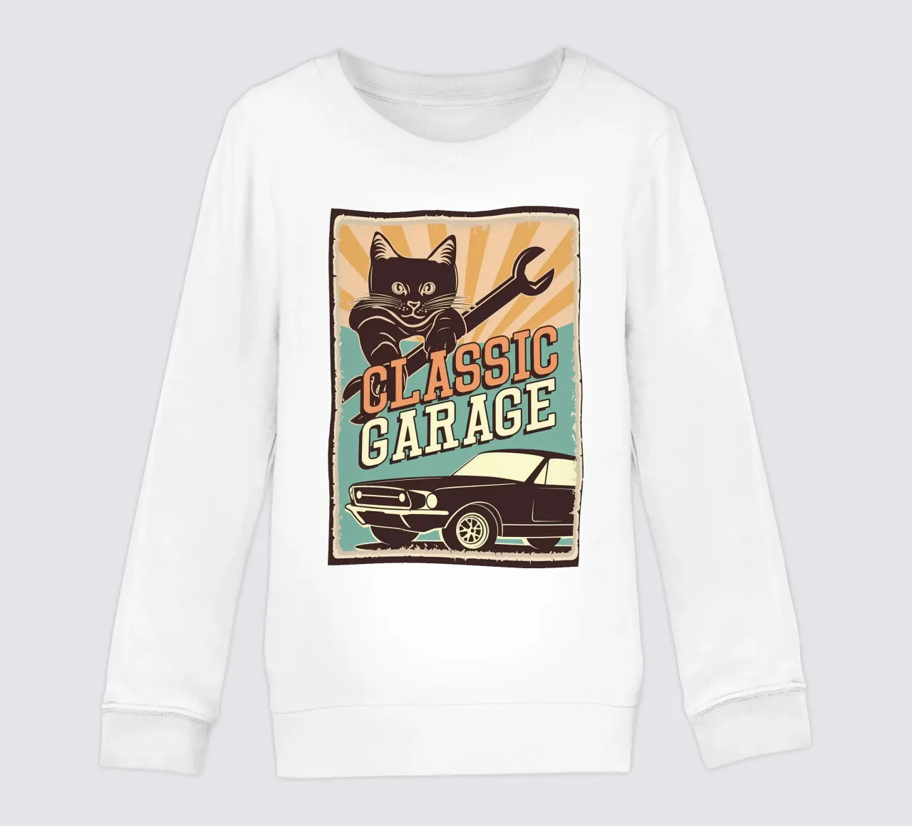 Retro Cat e Garage 4 felpa bambino da Monique A Hooper