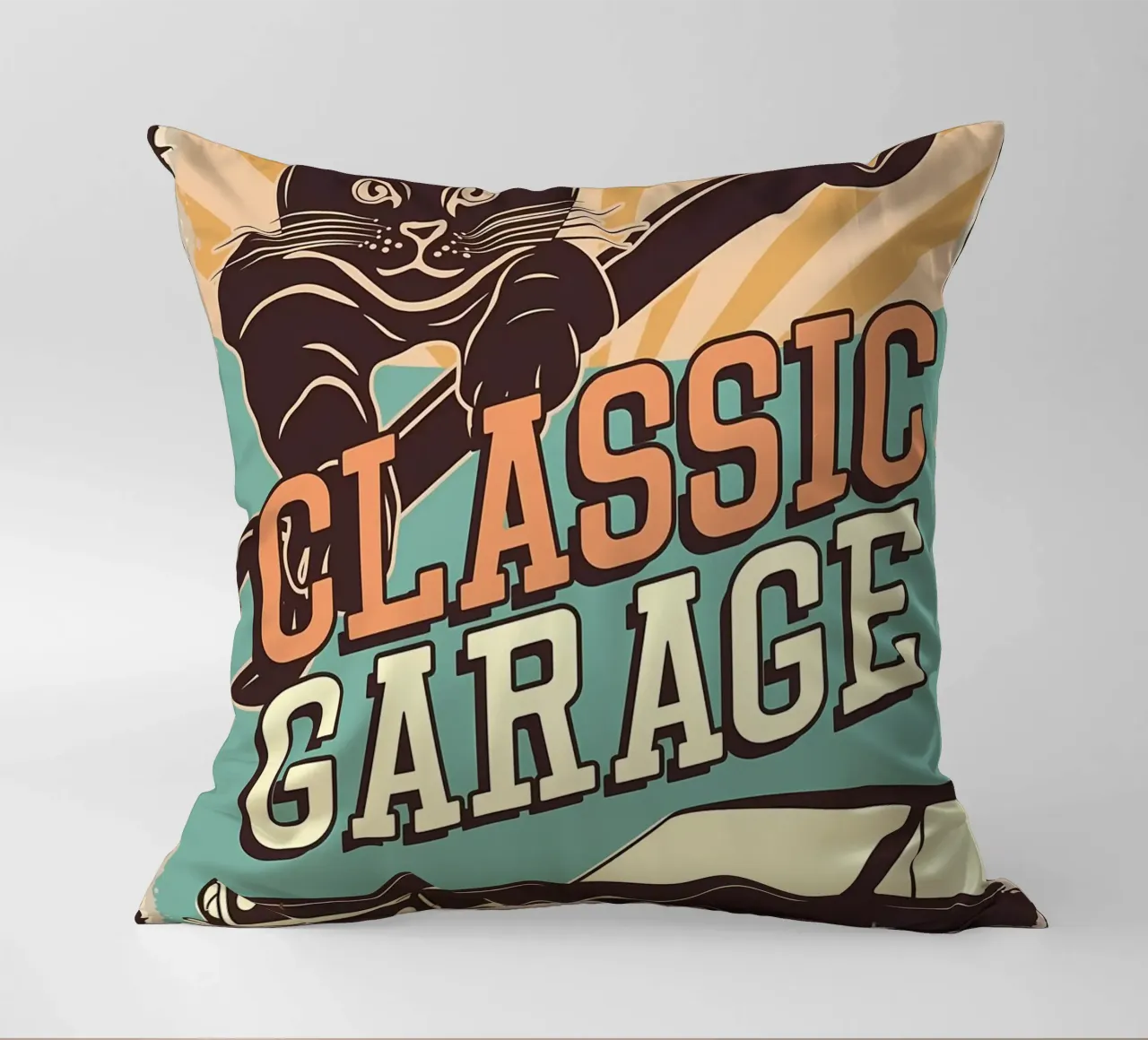 Retro Cat e Garage 4 cuscino da Monique A Hooper