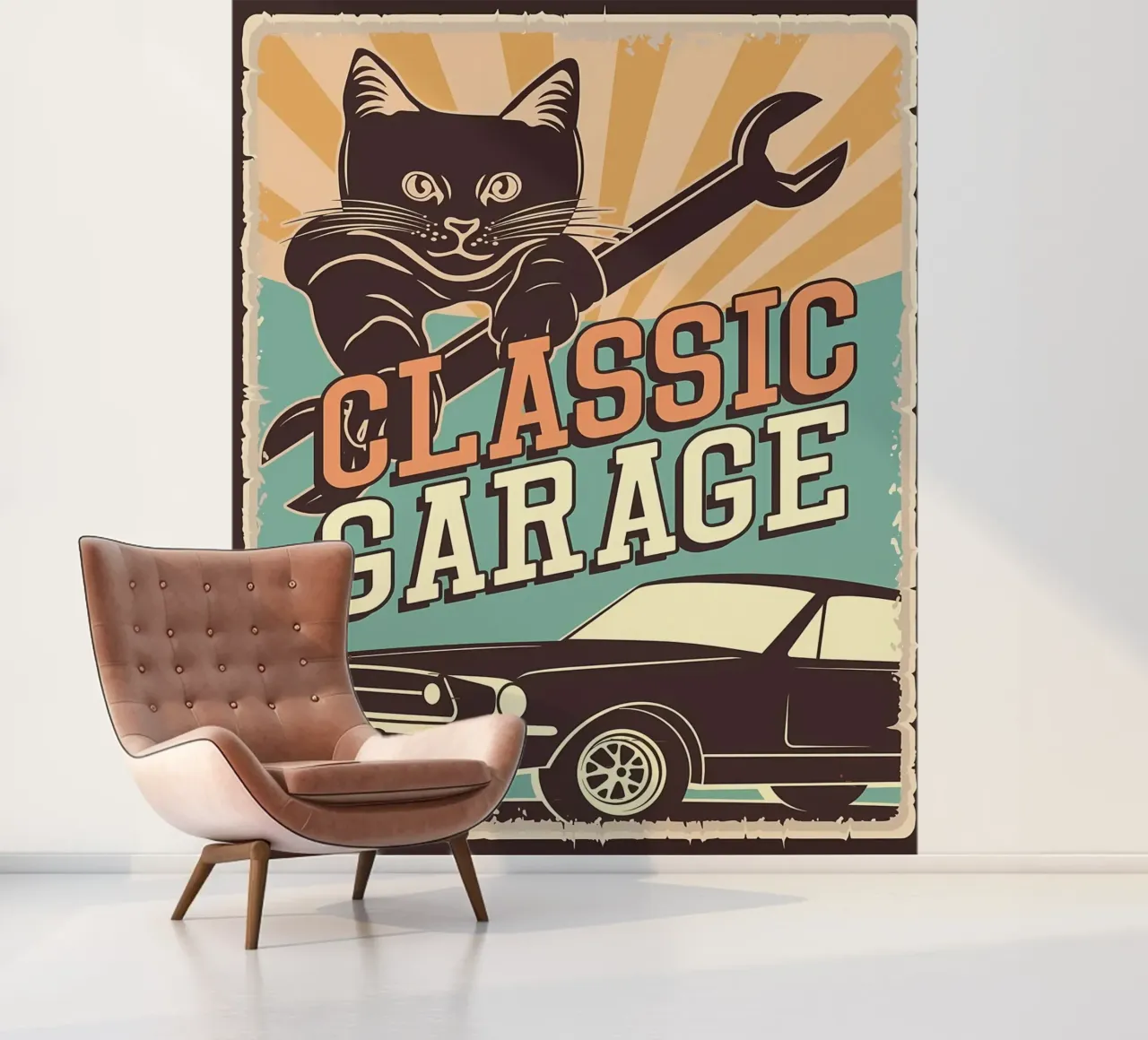 Retro Cat und Garage 4 Fototapete von Monique A Hooper