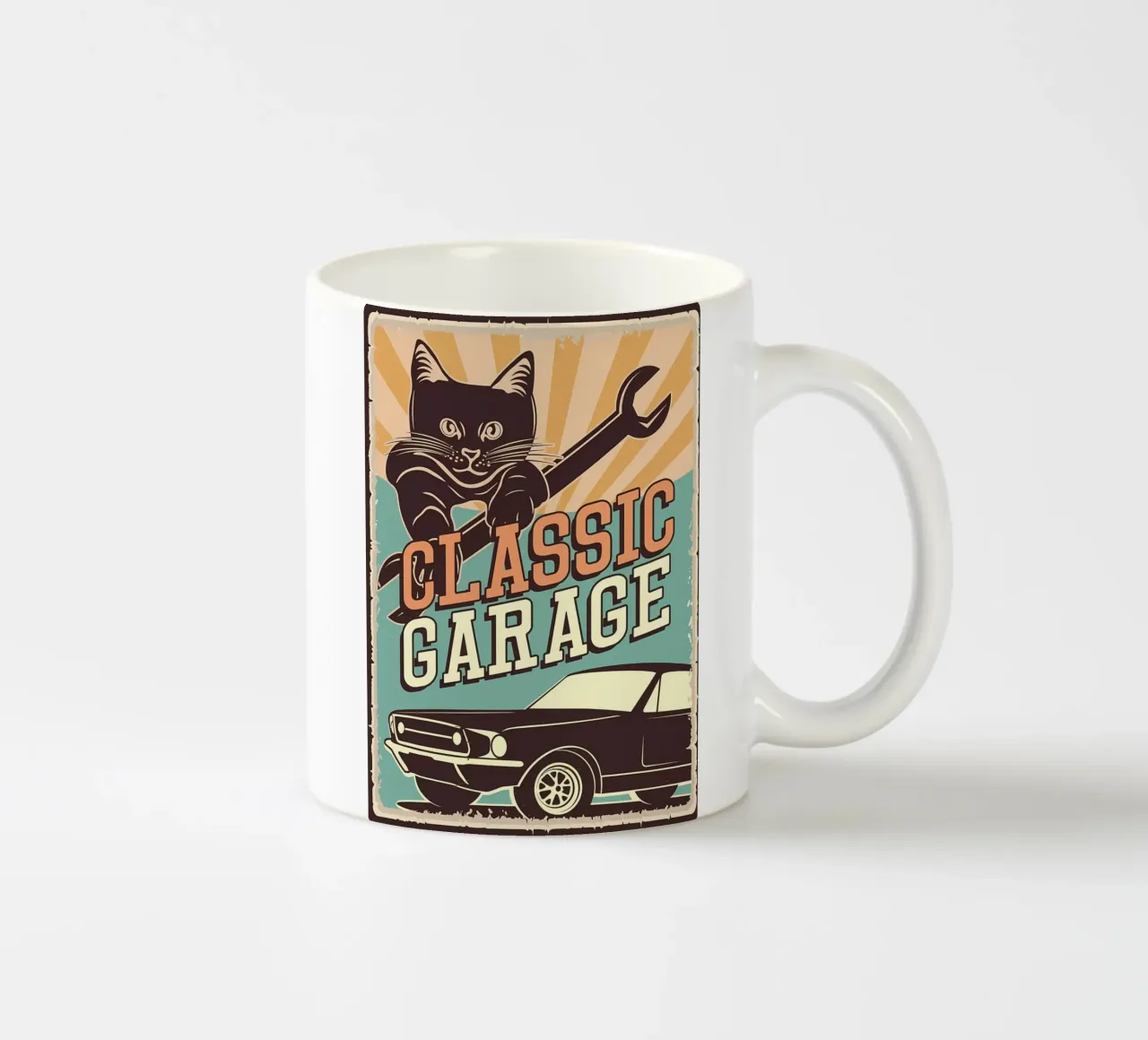 Retro Cat e Garage 4 tazza in ceramica da Monique A Hooper