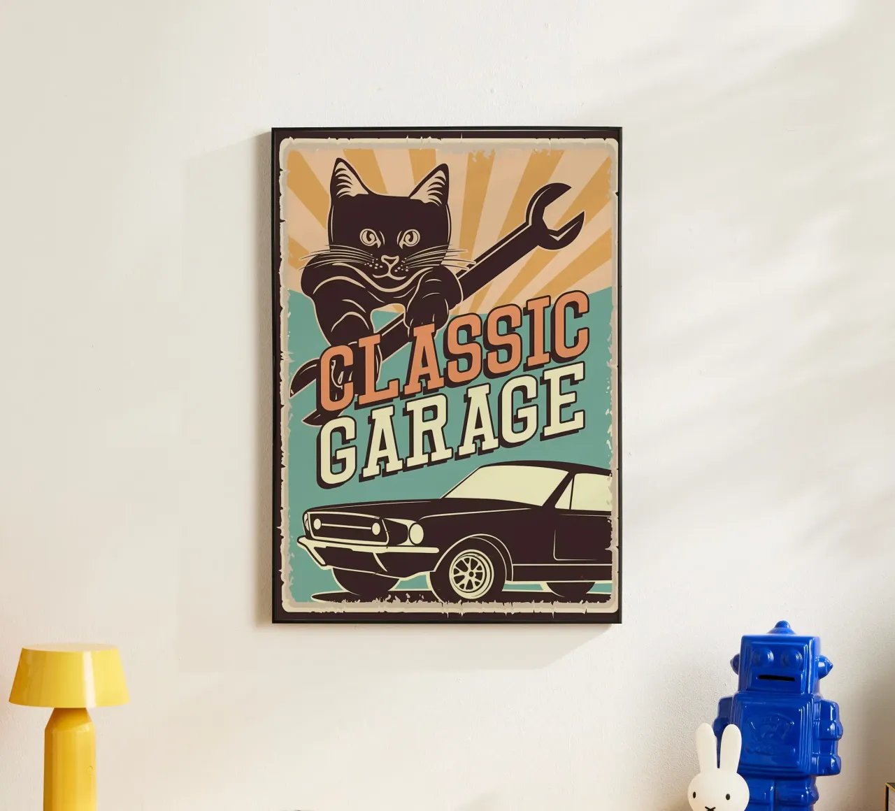 Retro Cat e Garage 4 alluminio dibond da Monique A Hooper