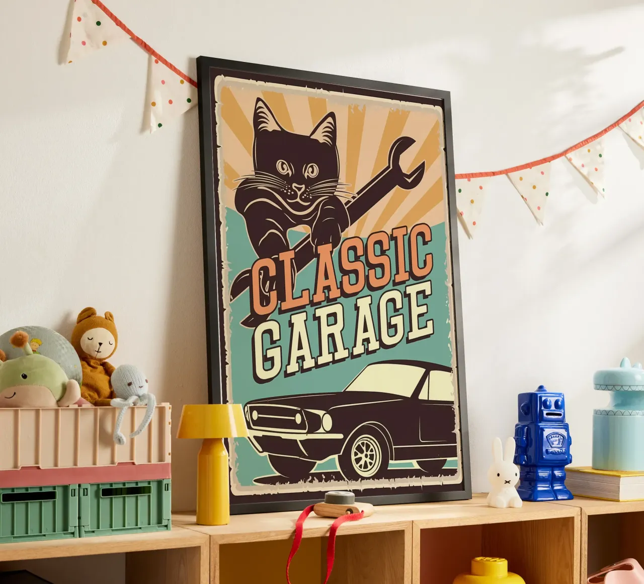 Retro Cat e Garage 4 carta hahnemühle da Monique A Hooper