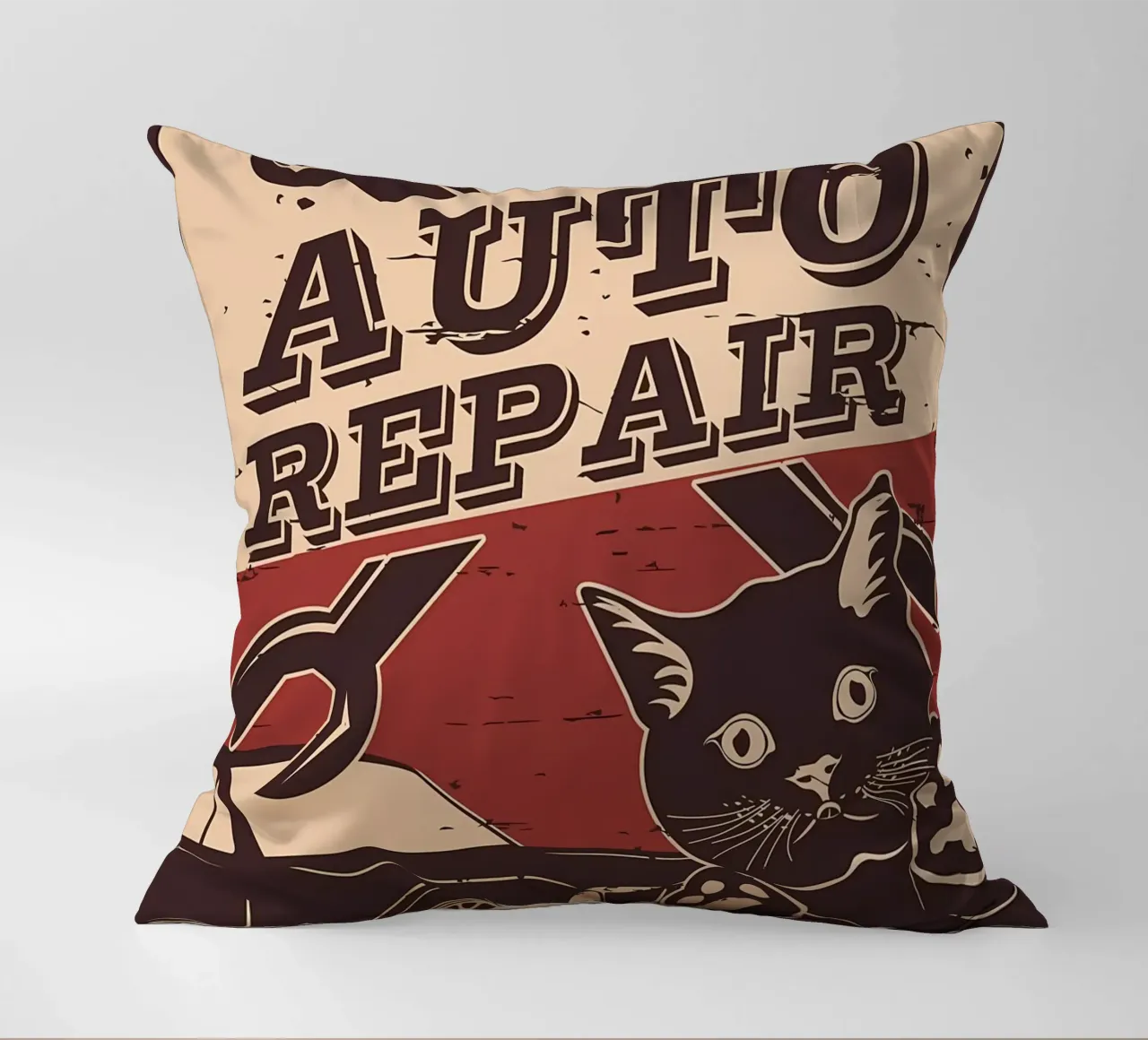 Retro Cat e Garage 6 cuscino da Monique A Hooper