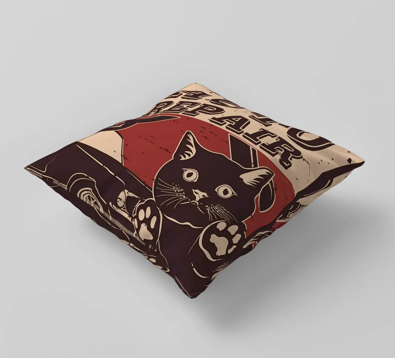 Retro Cat e Garage 6 cuscino da Monique A Hooper