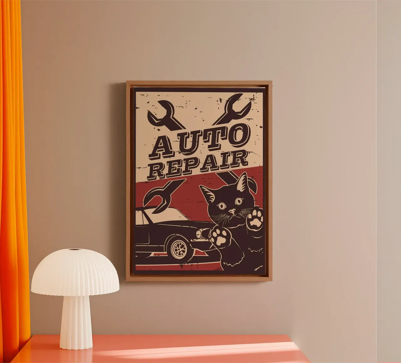 Retro Cat and Garage 6 canvas by Monique A Hooper