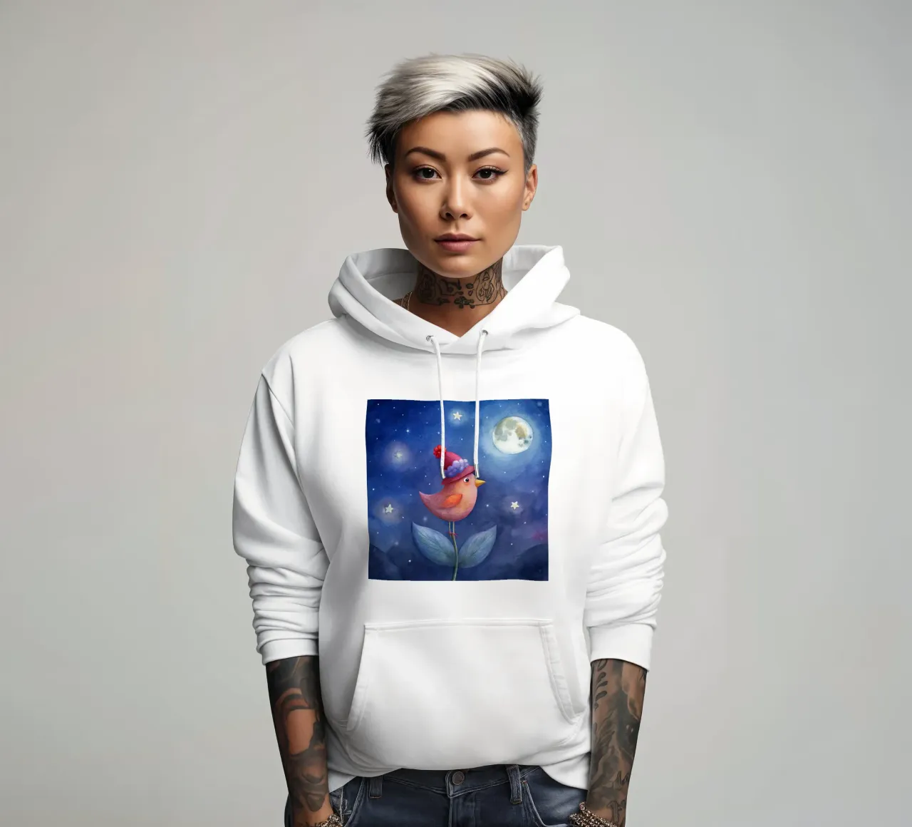 L'uccellino e la luna felpa con cappuccio da 🎁 ARTVI-SHOP