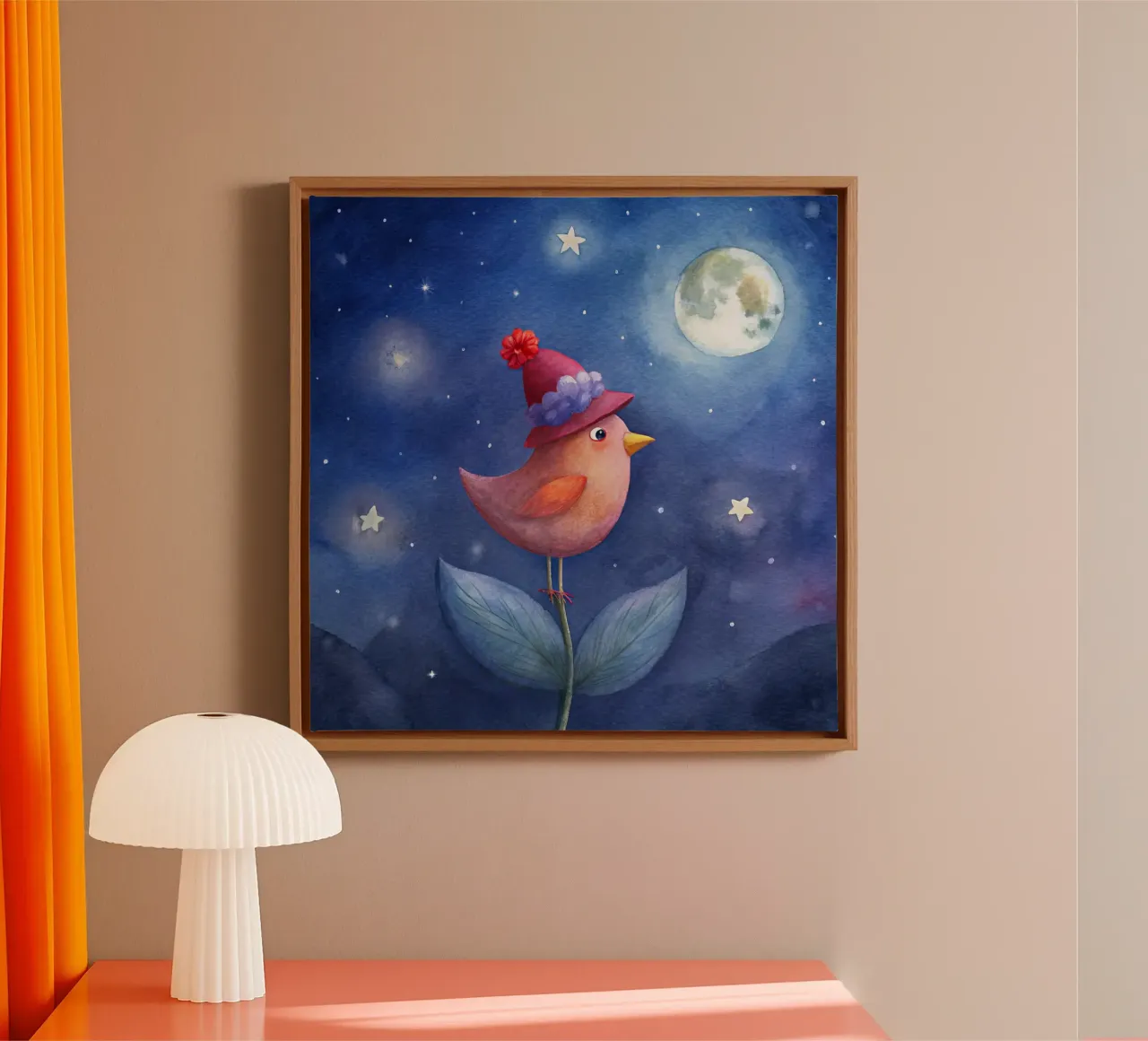 L'uccellino e la luna tela con Cornice a cassetta da 🎁 ARTVI-SHOP