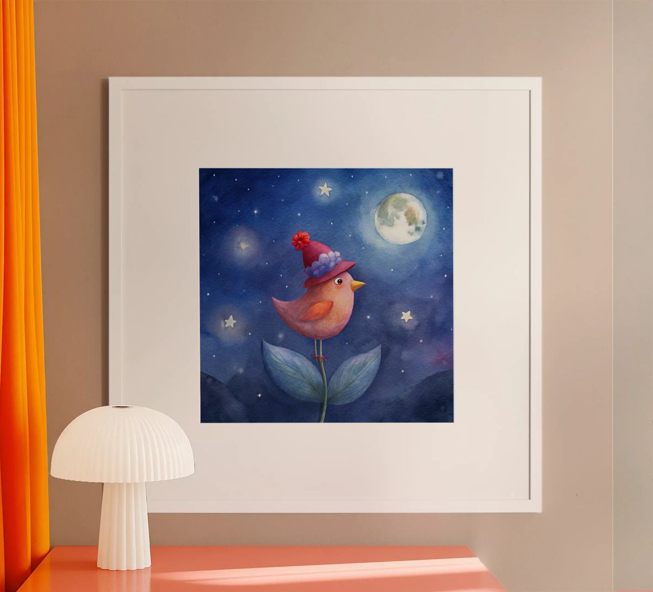 Le petit oiseau et la lune poster de ARTVI-SHOP