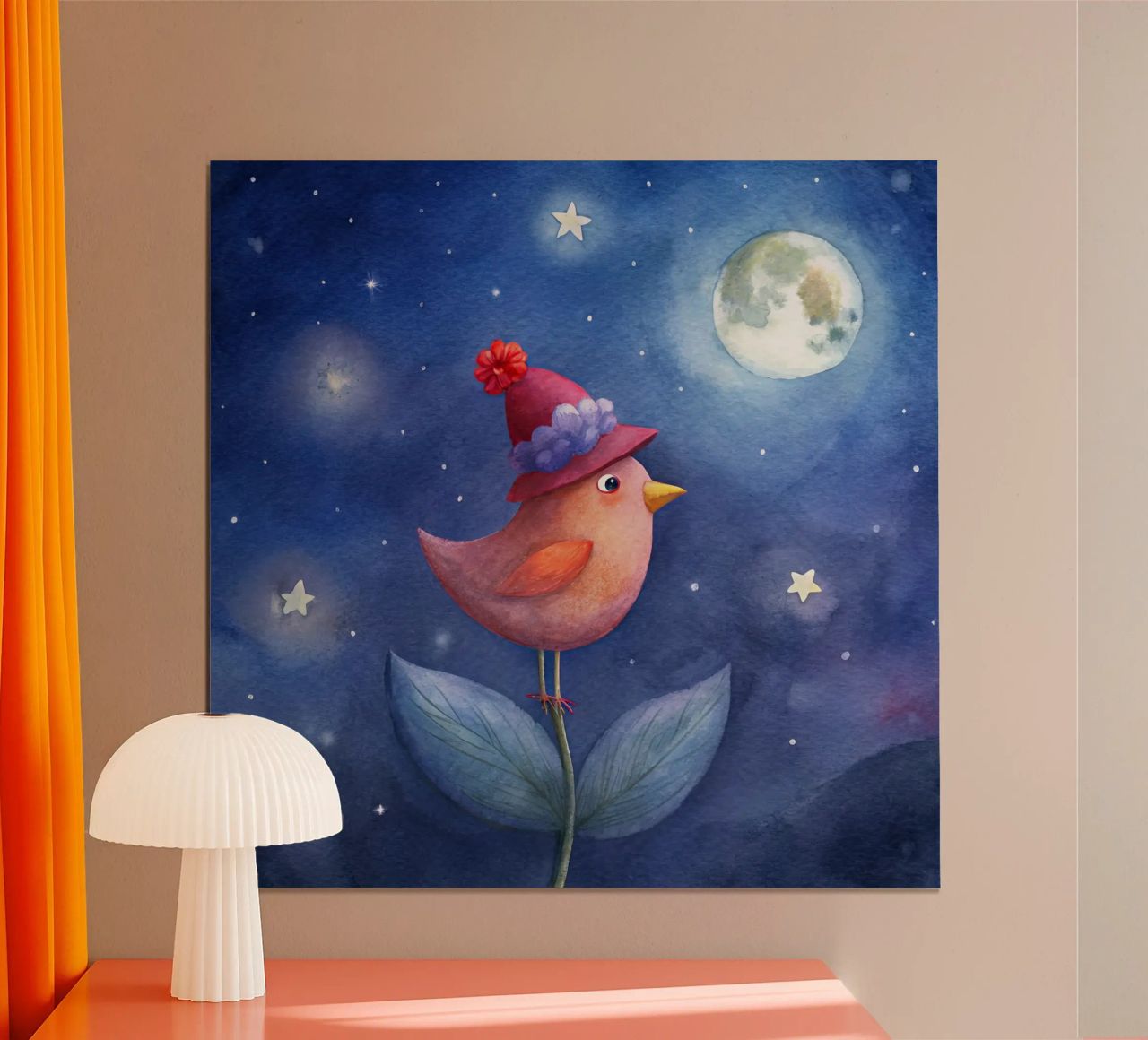 Le petit oiseau et la lune poster de ARTVI-SHOP