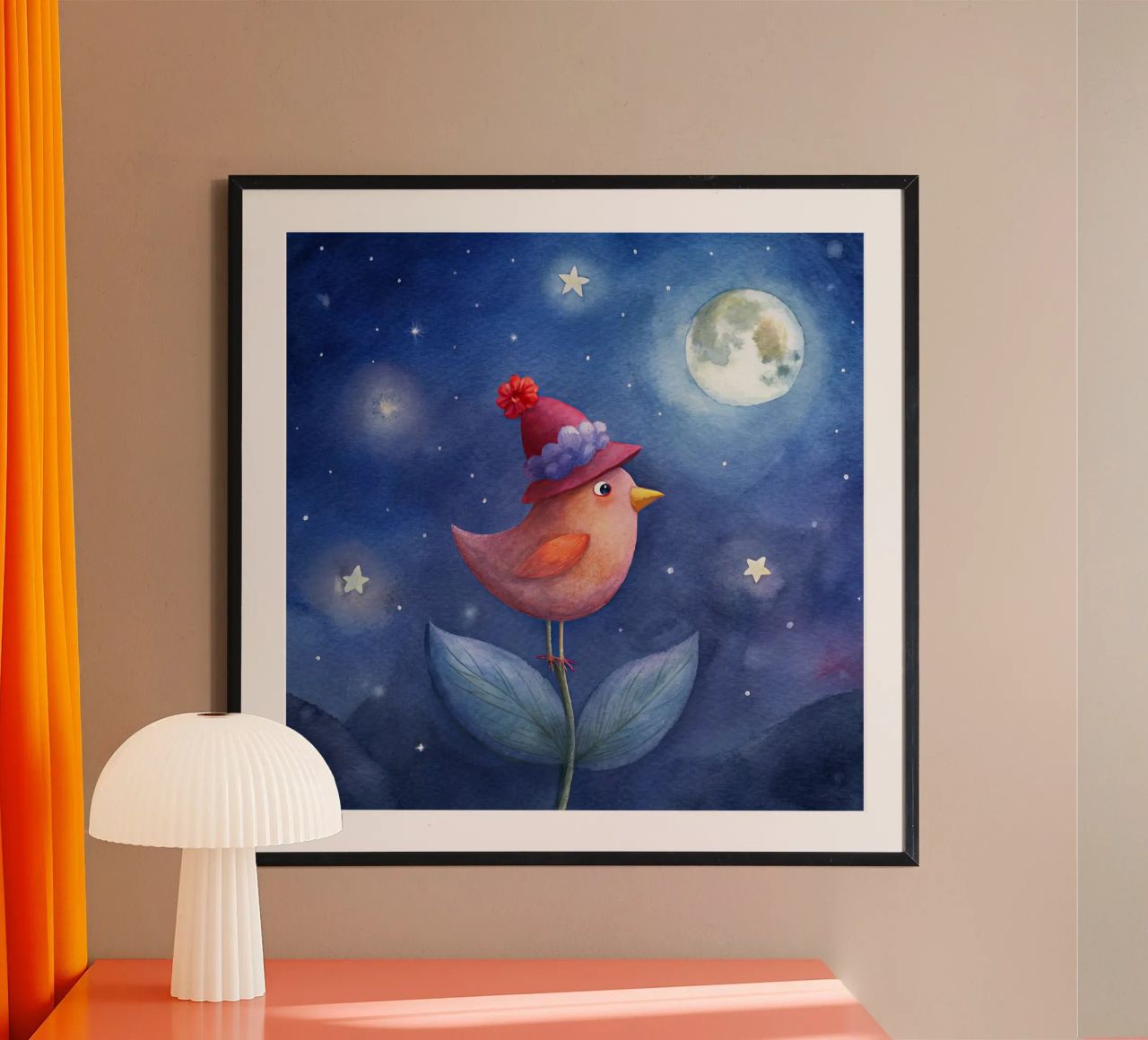 Le petit oiseau et la lune poster de ARTVI-SHOP