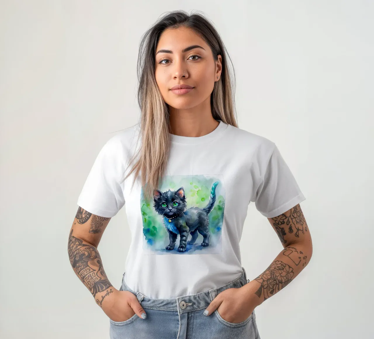 gattino in acquerello t-shirt da 🎁 ARTVI-SHOP