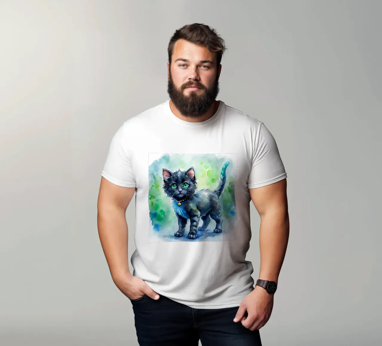 gattino in acquerello t-shirt da 🎁 ARTVI-SHOP