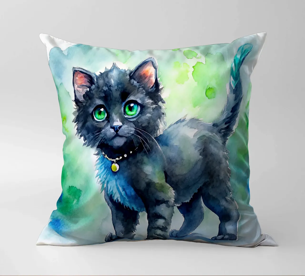 gattino in acquerello cuscino da 🎁 ARTVI-SHOP