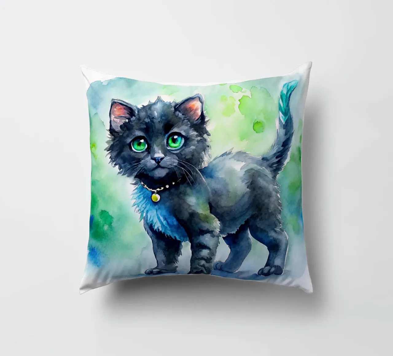 gattino in acquerello cuscino da 🎁 ARTVI-SHOP