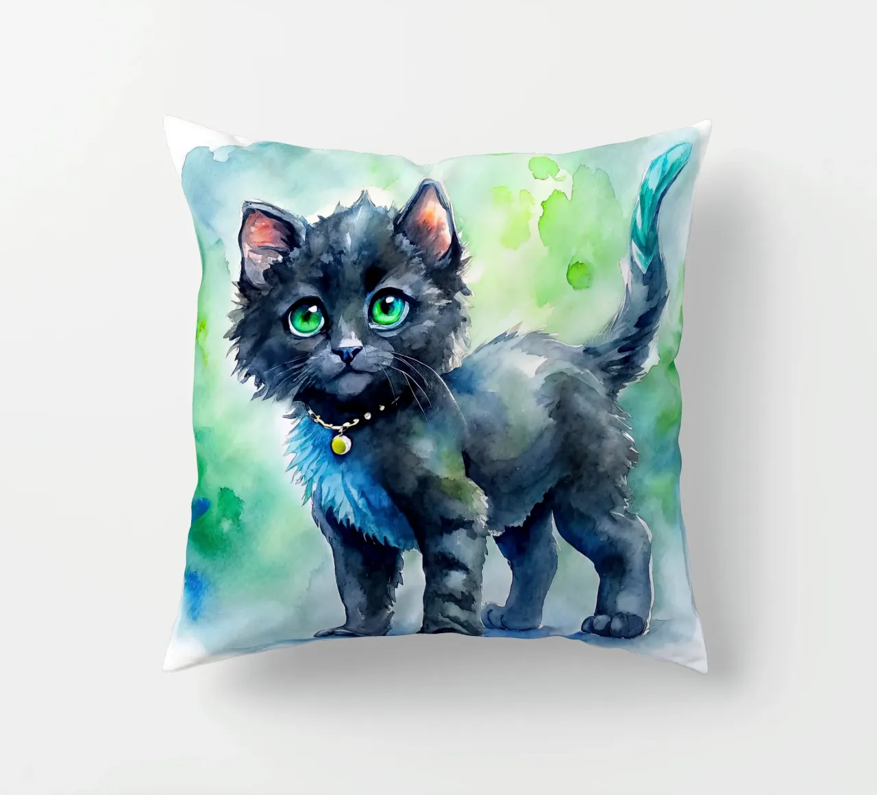gattino in acquerello cuscino da 🎁 ARTVI-SHOP