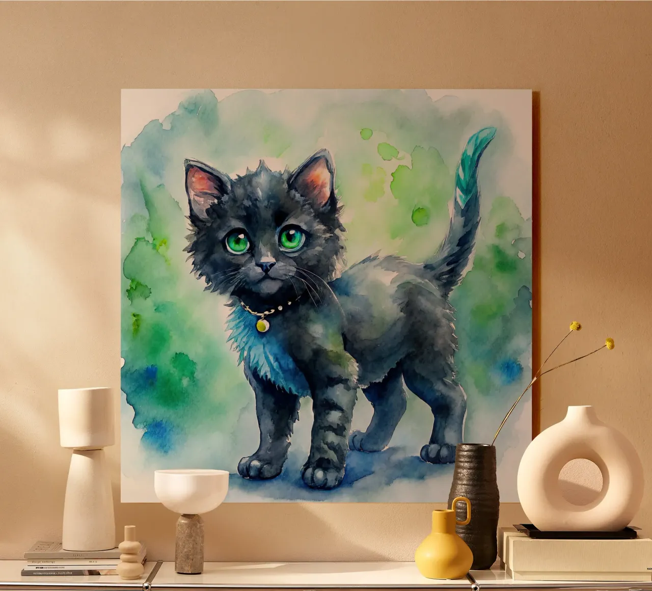 gattino in acquerello alluminio dibond da 🎁 ARTVI-SHOP