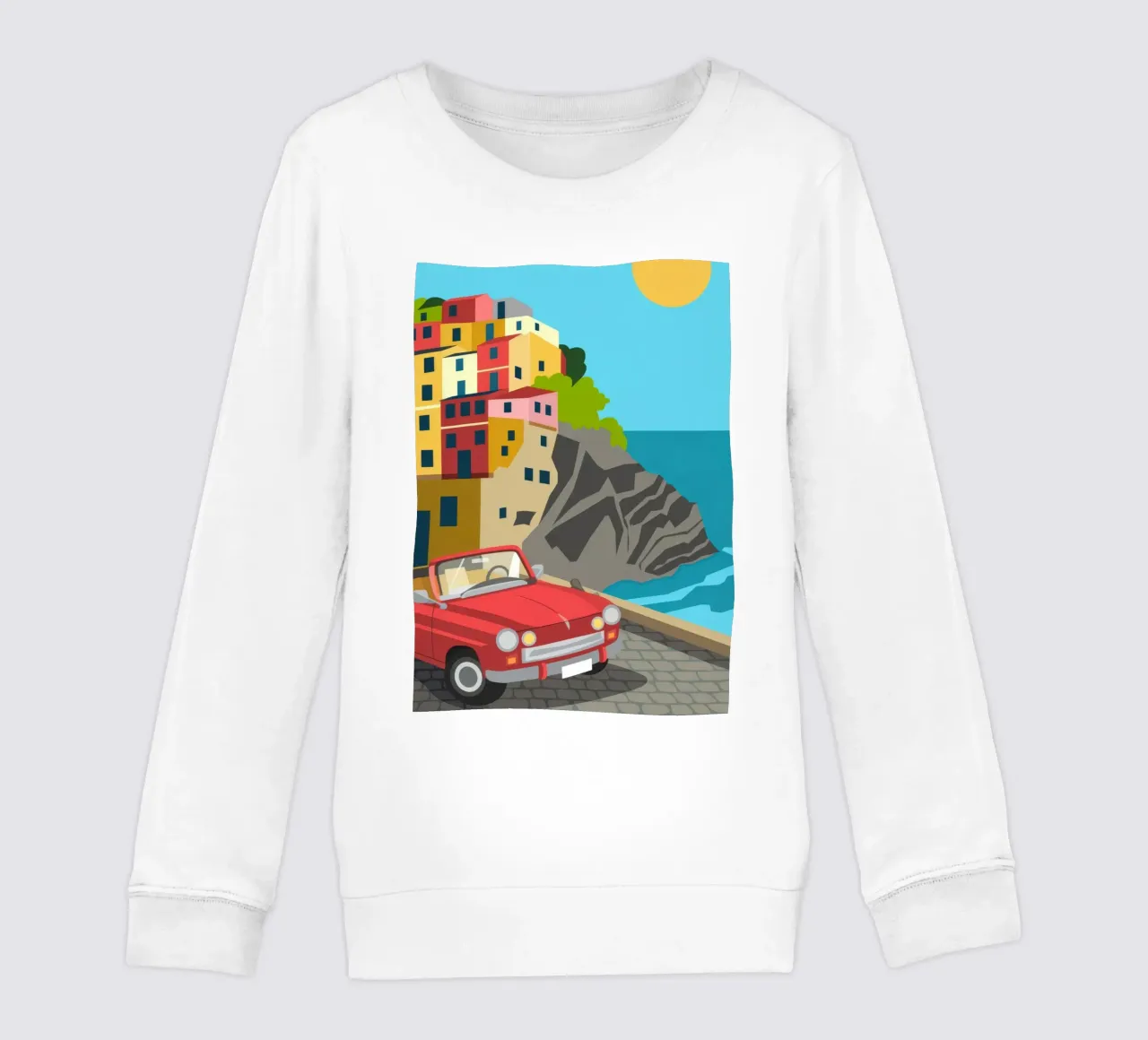 Scena di città costiera felpa bambino da Seren Liodra