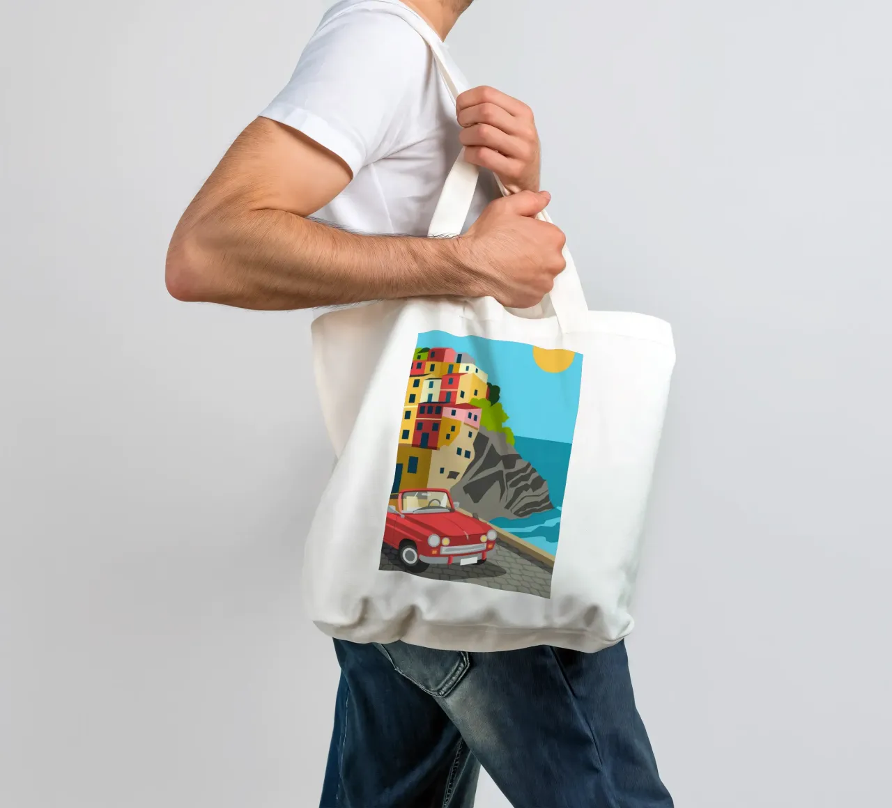 Coastal Town Scene tote bag by Seren Liodra