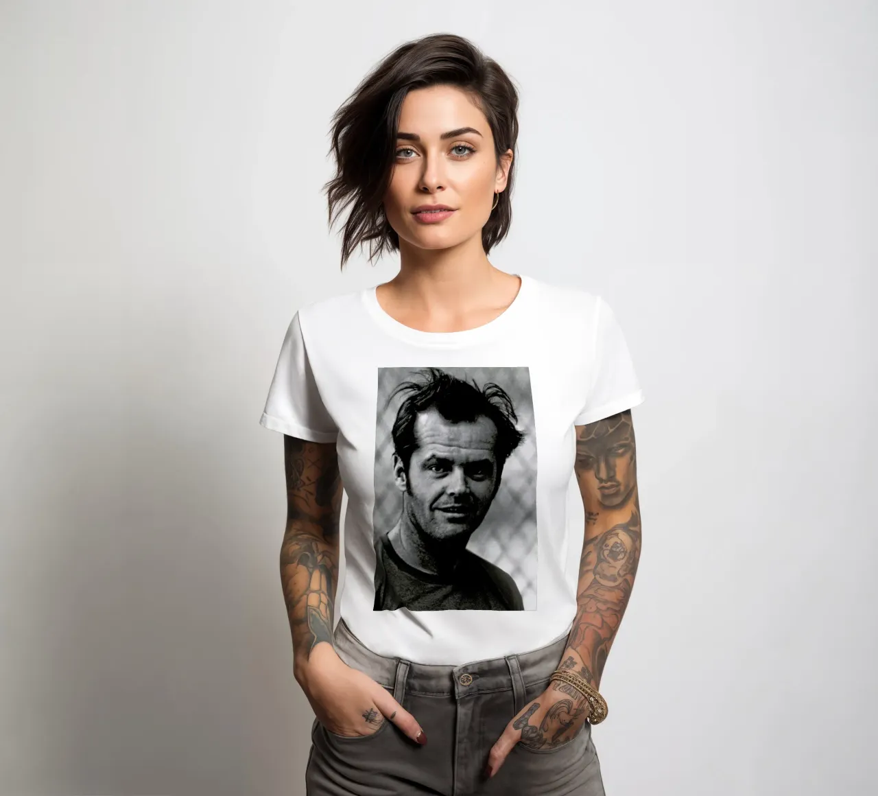Jack Nicholson in 'One Flew Over the Cuckoo's Nest' t-shirt da donna da Gallery Print and Art Limited