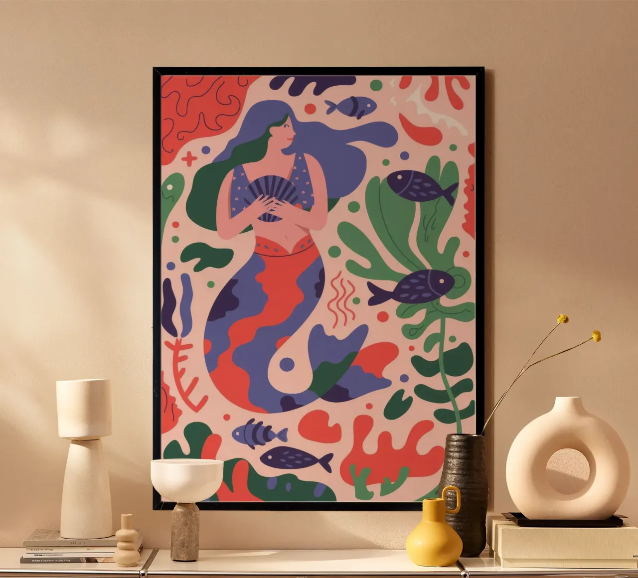 Meerjungfrau Fantasy Kunst Poster mit Kunststoffrahmen von Seren Liodra