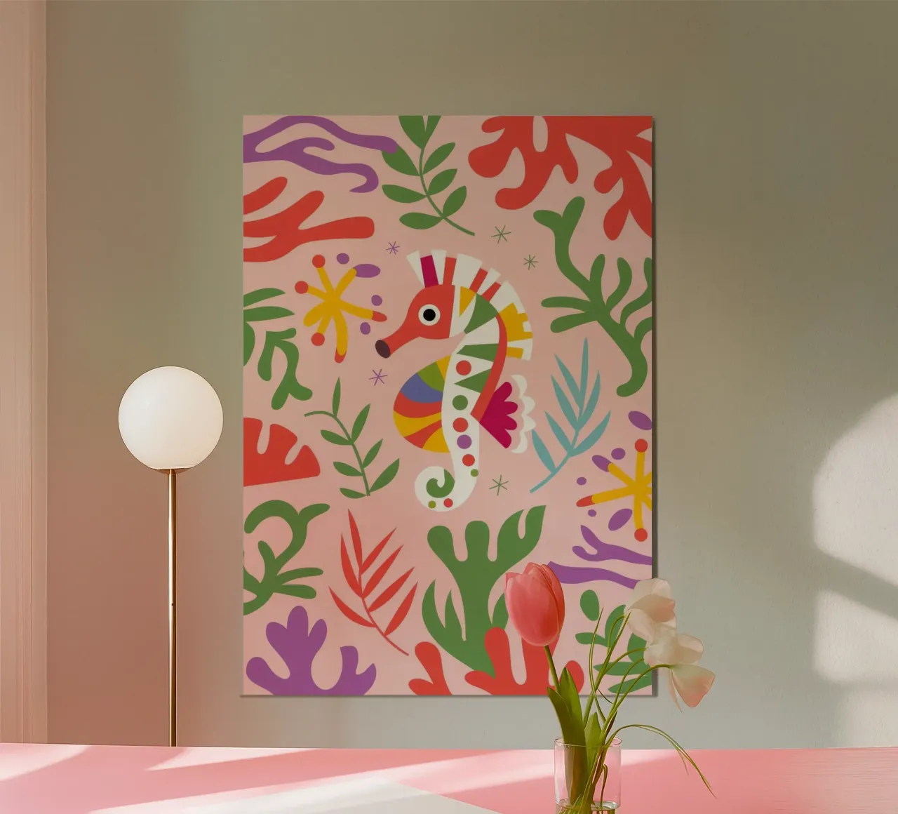 Seepferdchen im Dschungel Poster mit Kunststoffrahmen von Seren Liodra