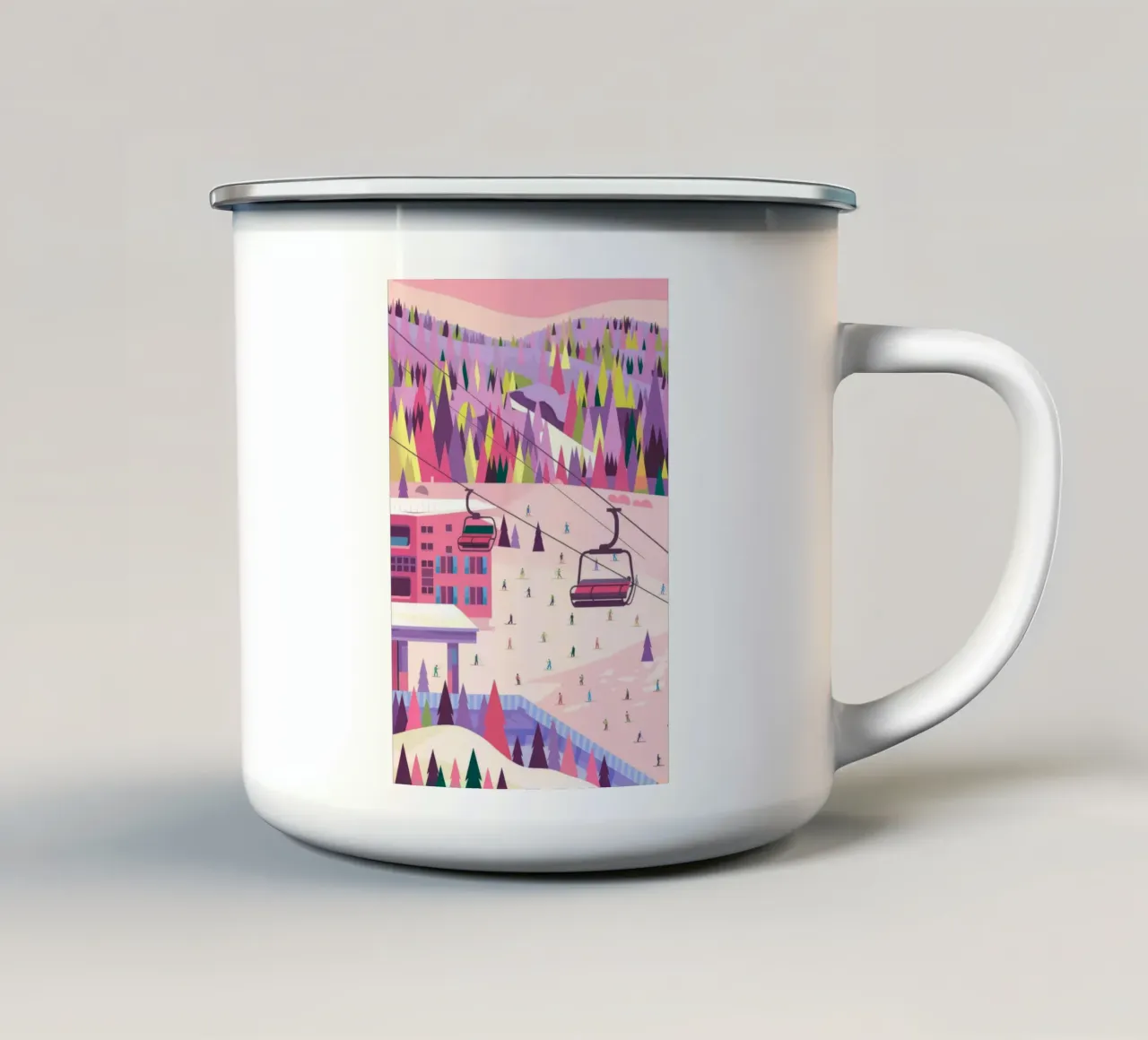 Paesaggio della stazione sciistica tazza in smalto da Seren Liodra
