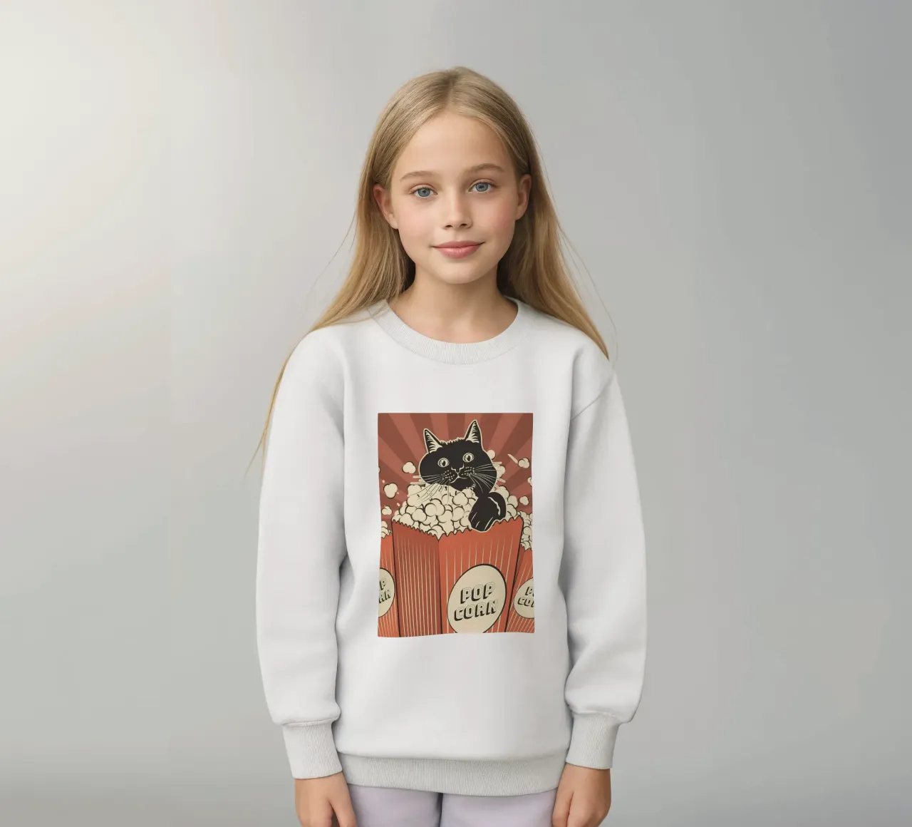 Retro Cat Popcorn Theater felpa bambino da Monique A Hooper