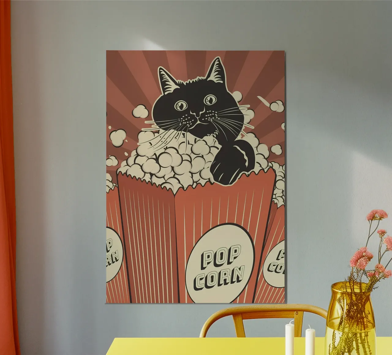 Retro Cat Popcorn Theater alluminio dibond da Monique A Hooper