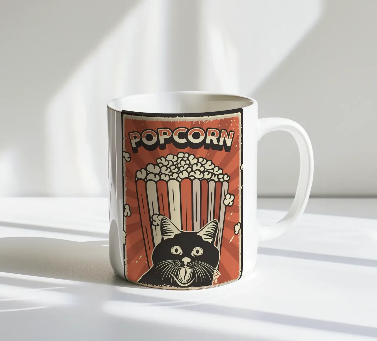 Retro Cat Meme Popcorn tazza in ceramica da Monique A Hooper