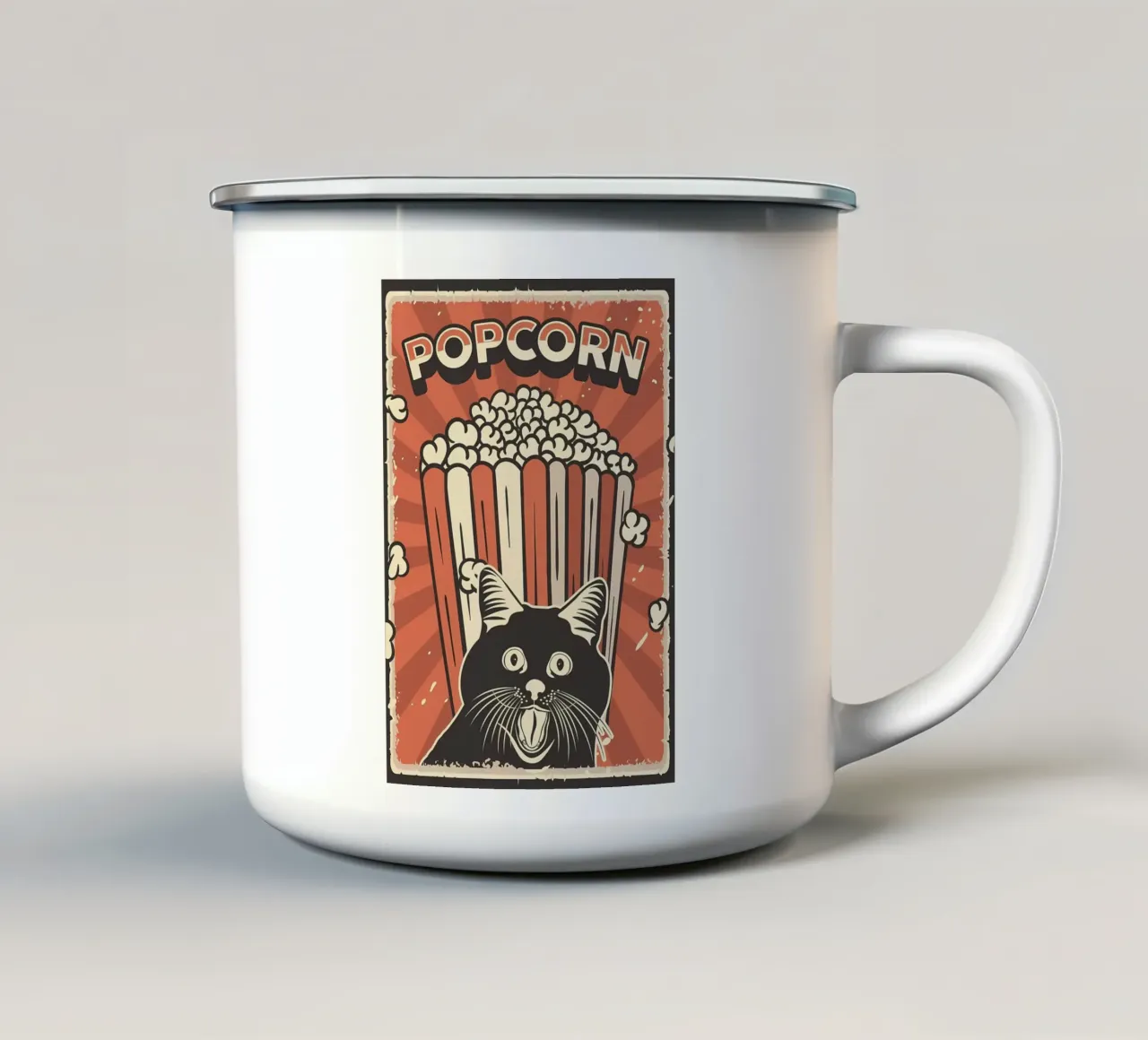 Retro Cat Meme Popcorn tazza in smalto da Monique A Hooper