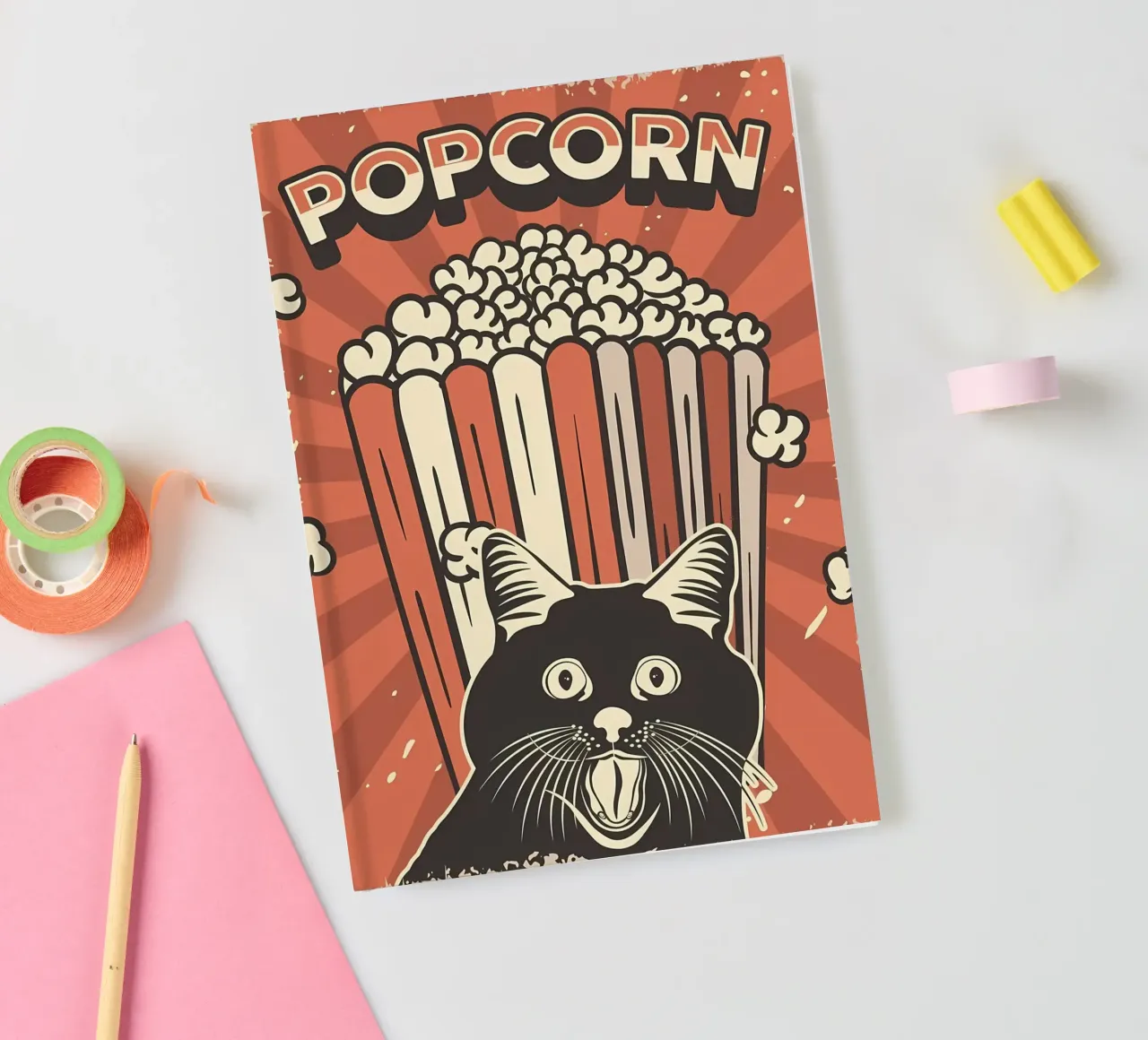 Retro Cat Meme Popcorn notebook by Monique A Hooper